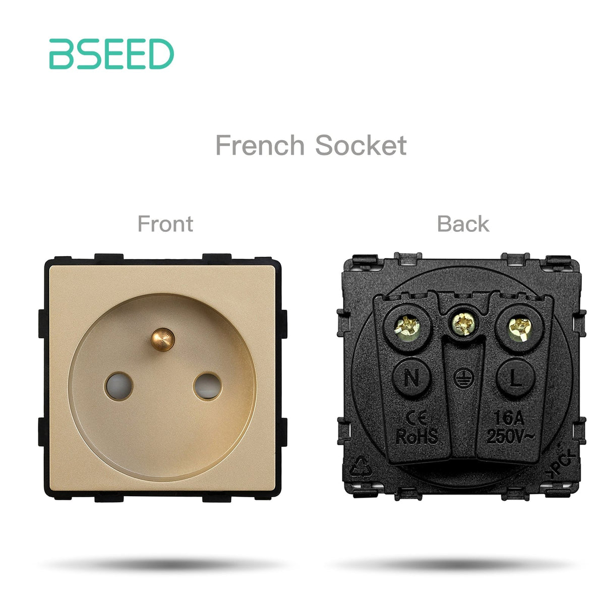 Touche de fonction pour interrupteur ou prise murale standard Bseed EU/UK/Russie, plaque de finition DIY, couleur or. 