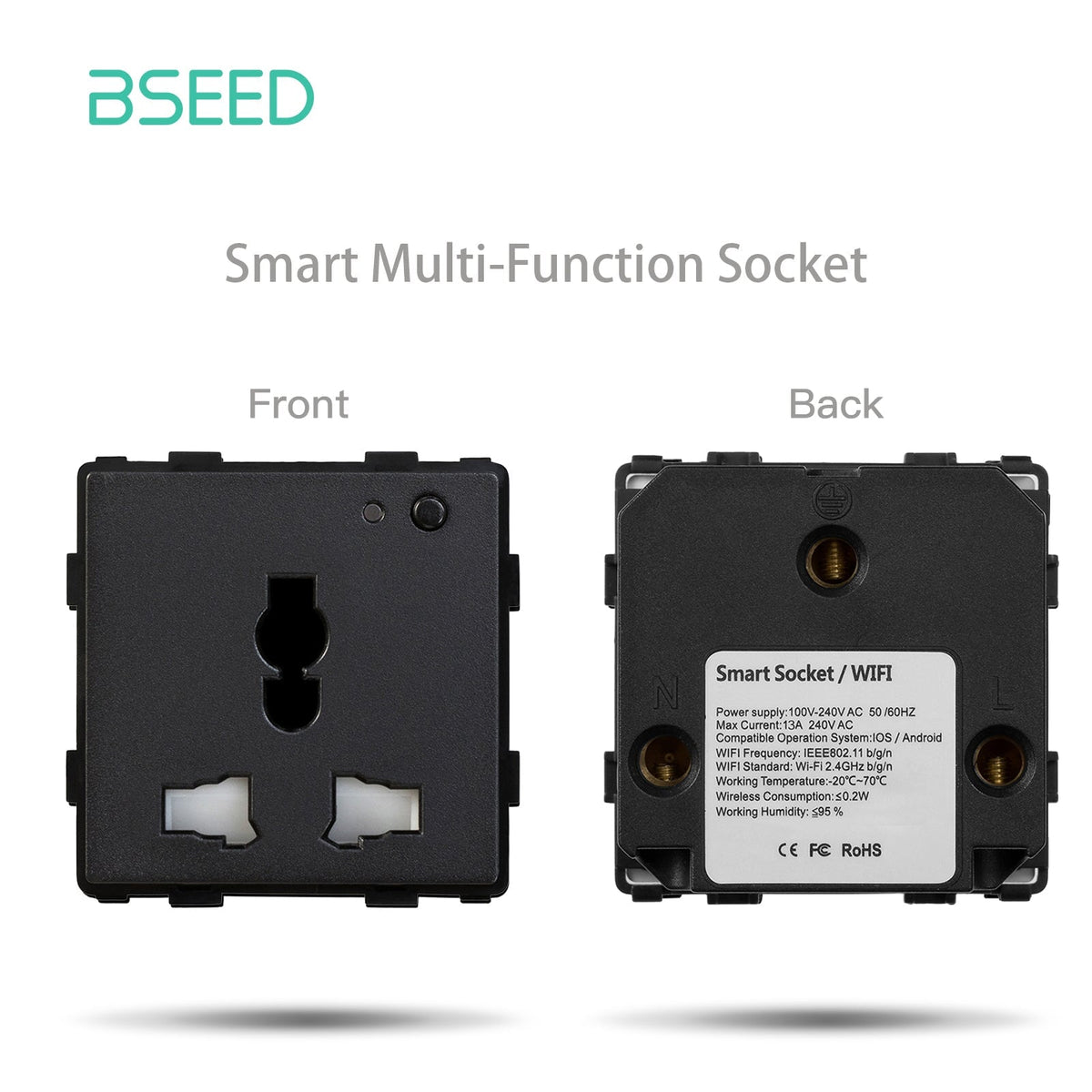Bseed EU UK Russia Standard Plastic Socket Button Switch Function Key DIY Home Improvement Wall Plates & Covers Bseedswitch Black WiFi Fr Socket Function Key 