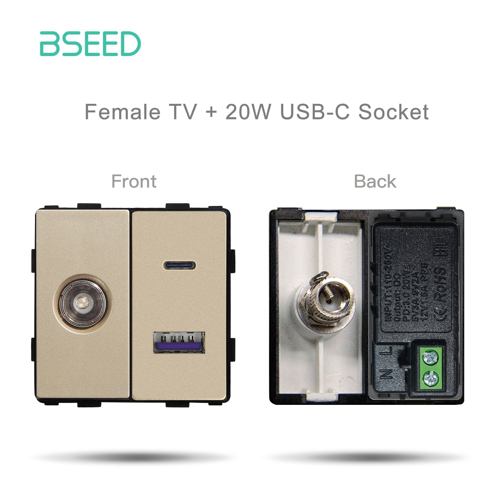 Bseed EU UK Russia Standard Plastic Socket Button Switch Function Key DIY Home Improvement Wall Plates & Covers Bseedswitch Gold female TV With USB-C Function Key 
