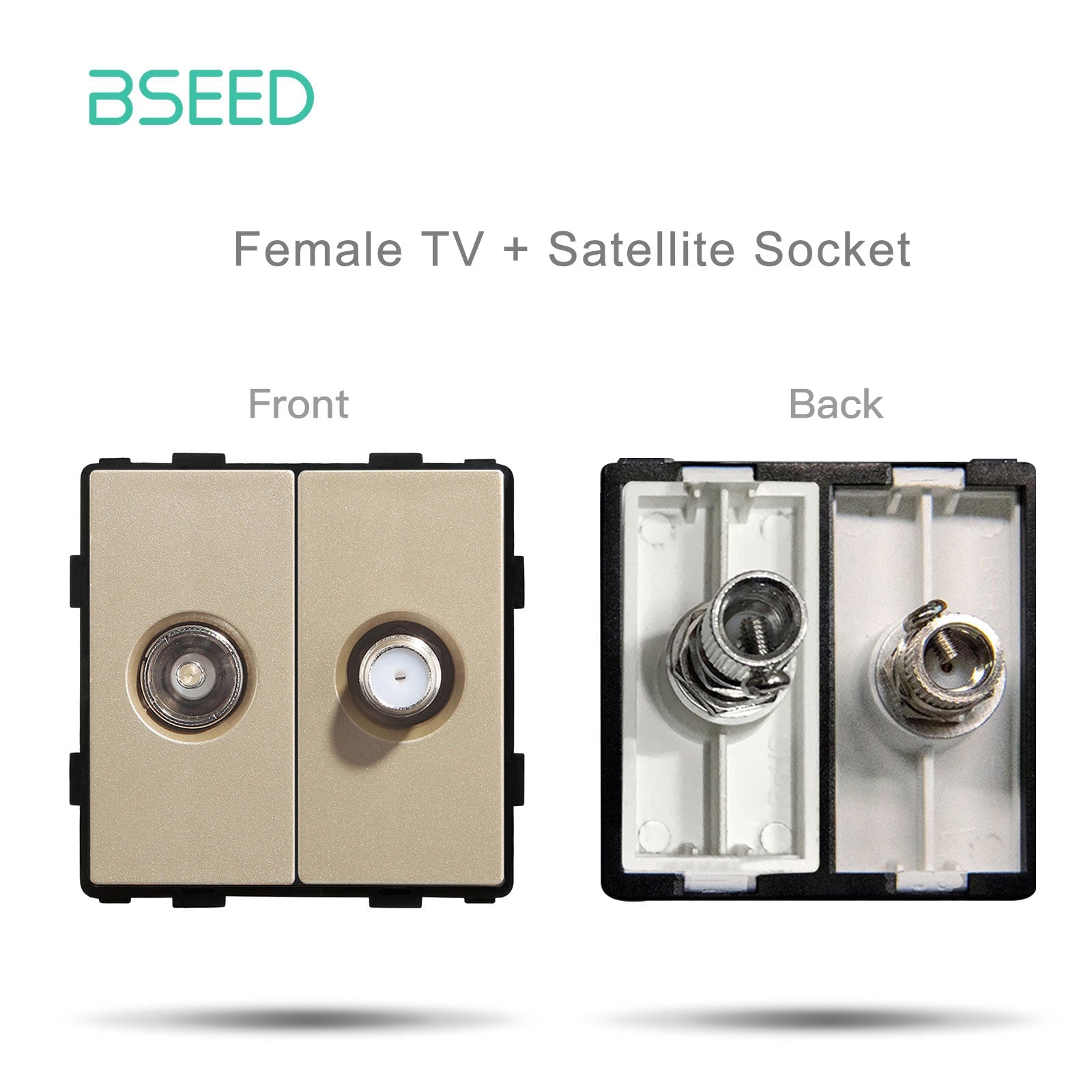 Bseed EU UK Russia Standard Plastic Socket Button Switch Function Key DIY Home Improvement Wall Plates & Covers Bseedswitch Gold female TV With satellite Function Key 