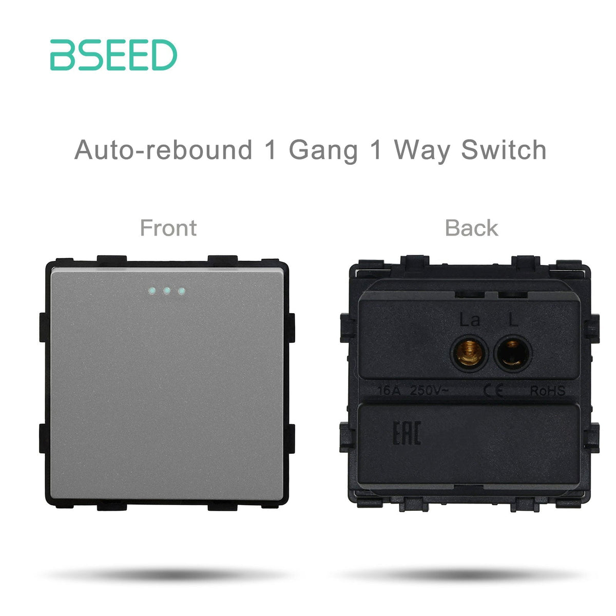 Insert de prise électrique Bseed, pièces fonctionnelles pour prise murale, combinaison libre DIY, couleur grise. Interrupteur mécanique à retour automatique Bseed, 1Gang 1 Voie. 