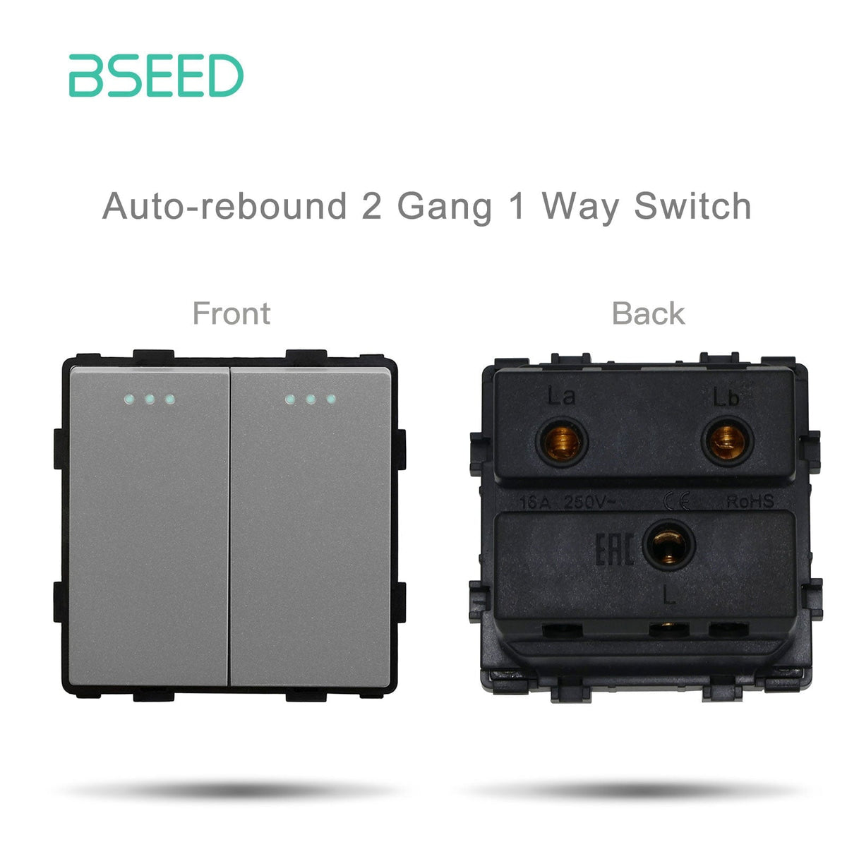 Pièce d'insertion pour prise électrique Bseed, mécanisme de commutation DIY, couleur grise. Prise Bseed, interrupteur mécanique à retour automatique 2Gang 1 Voie. 