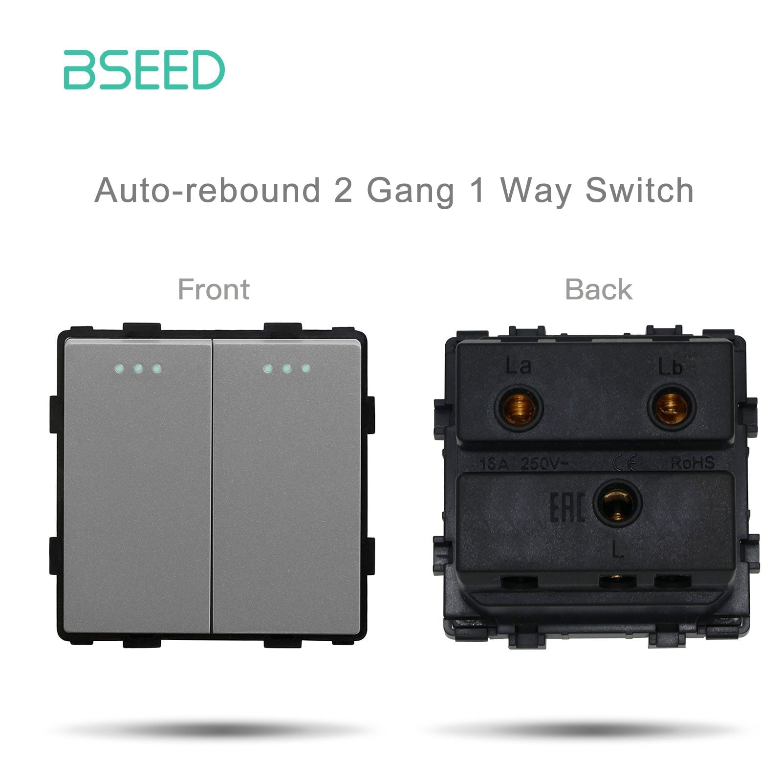 Bseed Elektrischer Steckdosen-Einsatz Wandsteckdose Funktionsteile DIY freie Kombination Grau Bseedswitch mechanischer Schalter mit automatischem Rücksprung 2 Fach 1 Weg Einsatz 