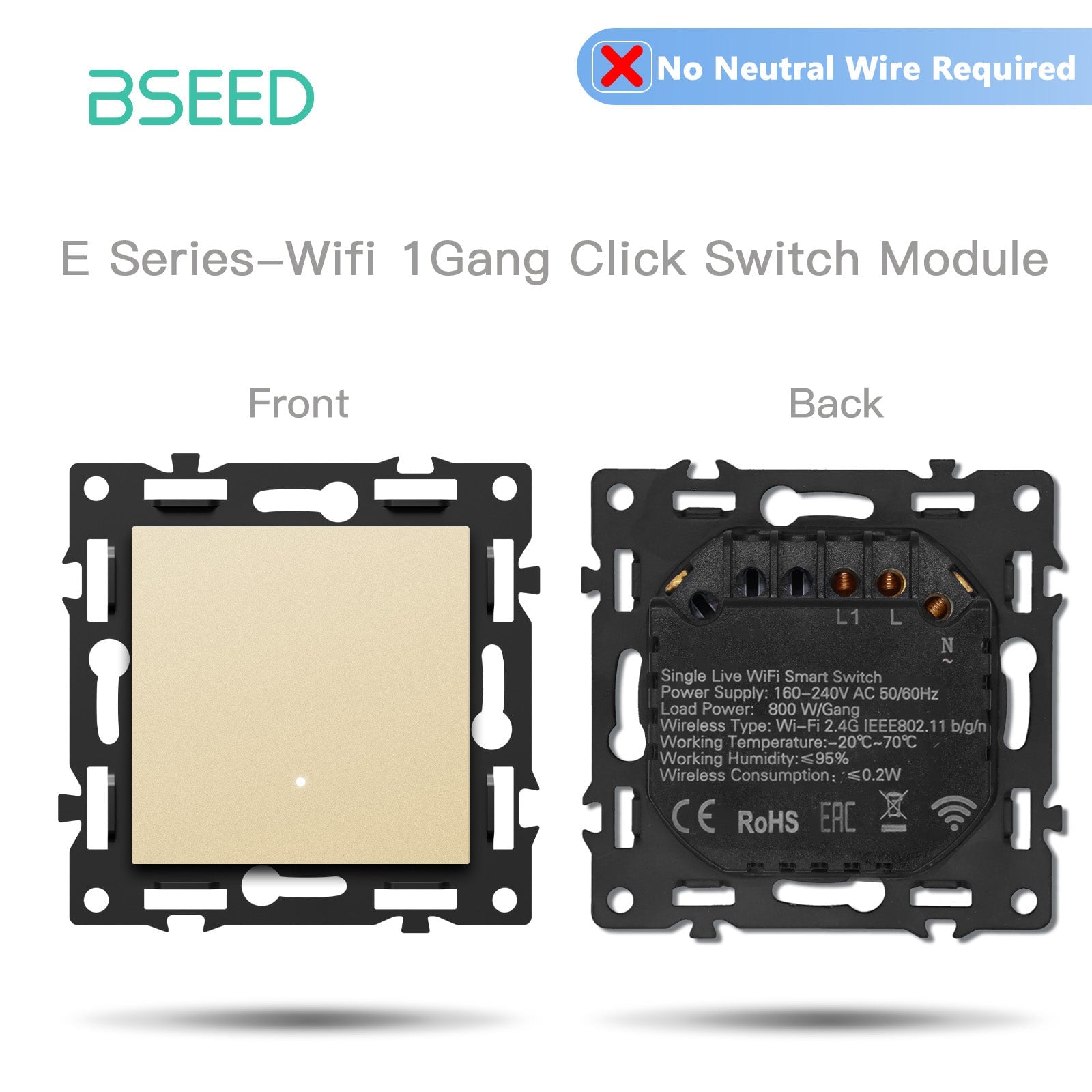 Click Series DIY Part Customized Free Combinations Smart Wifi Switch Socket Insert Gold Color Crystal Glass Panel Light Switches Bseedswitch Wifi 1 Gang Switch Without Neutral Line 