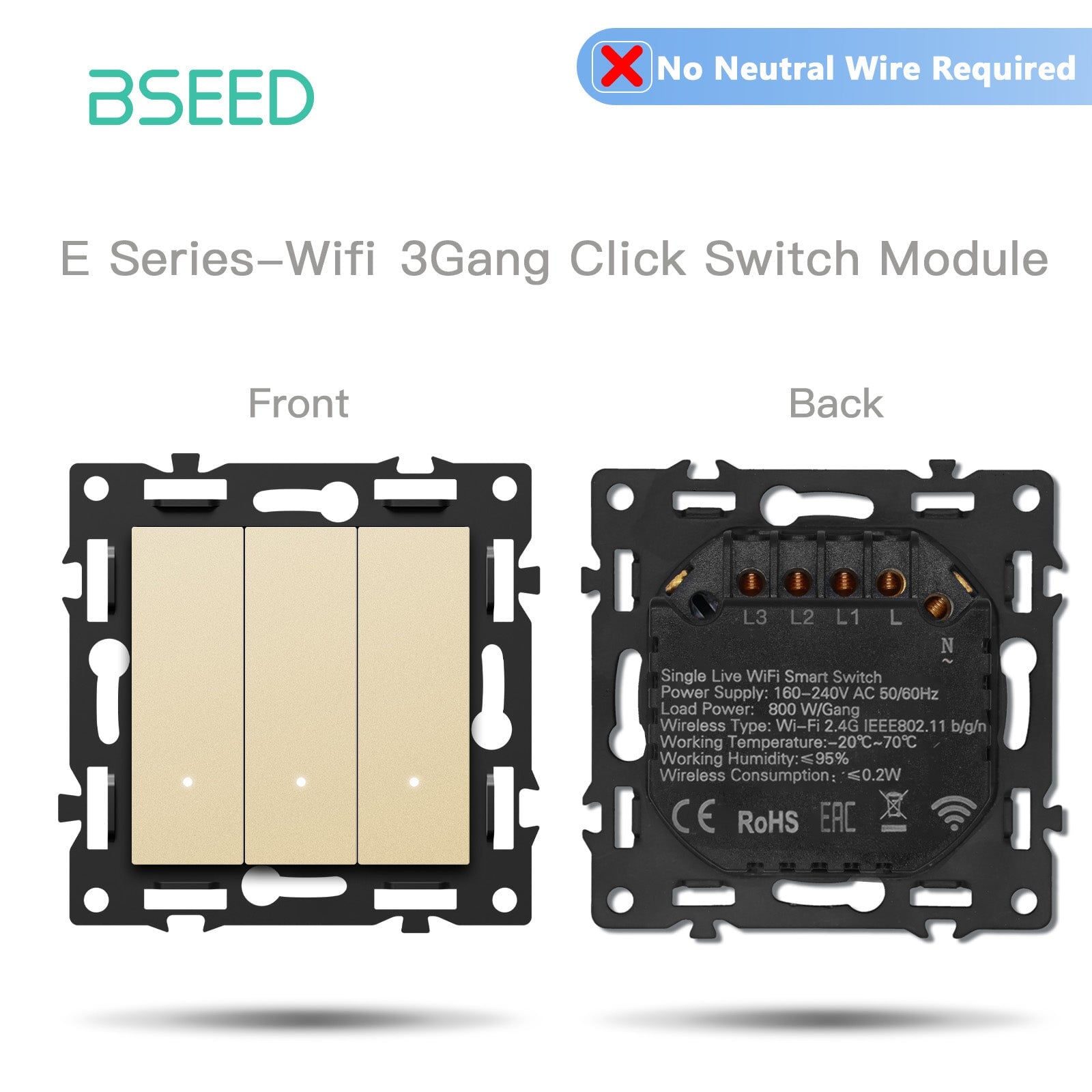 Click Series DIY Part Customized Free Combinations Smart Wifi Switch Socket Insert Gold Color Crystal Glass Panel Light Switches Bseedswitch Wifi 3 Gang Switch Without Neutral Line 