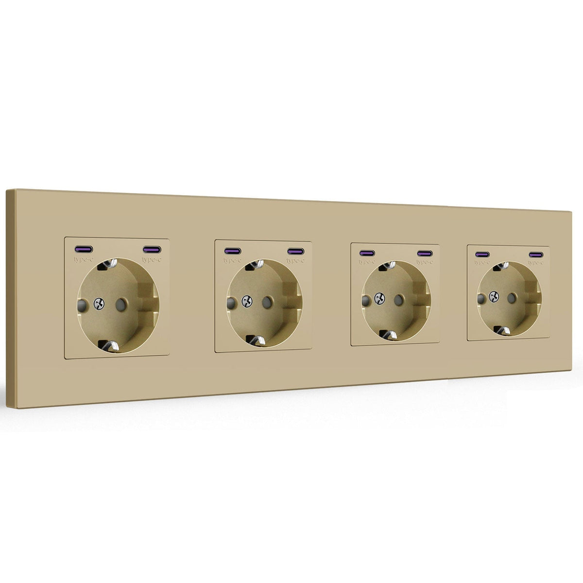 BSEED EU sockets with 20W Double Type-C Interface Outlet Wall Socket Plastic Panel Power Outlets & Sockets Bseedswitch Gold Quadruple 