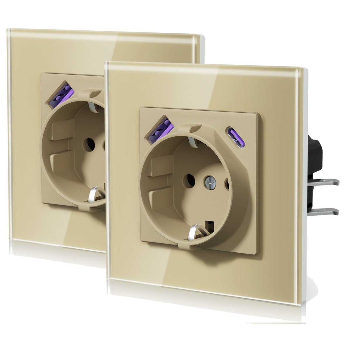 Enchufes BSEED 20W EU con tecnología de carga rápida tipo C USB con garra, tomas de corriente y enchufes BSEEDswitch Gold individuales, 2 unidades/paquete