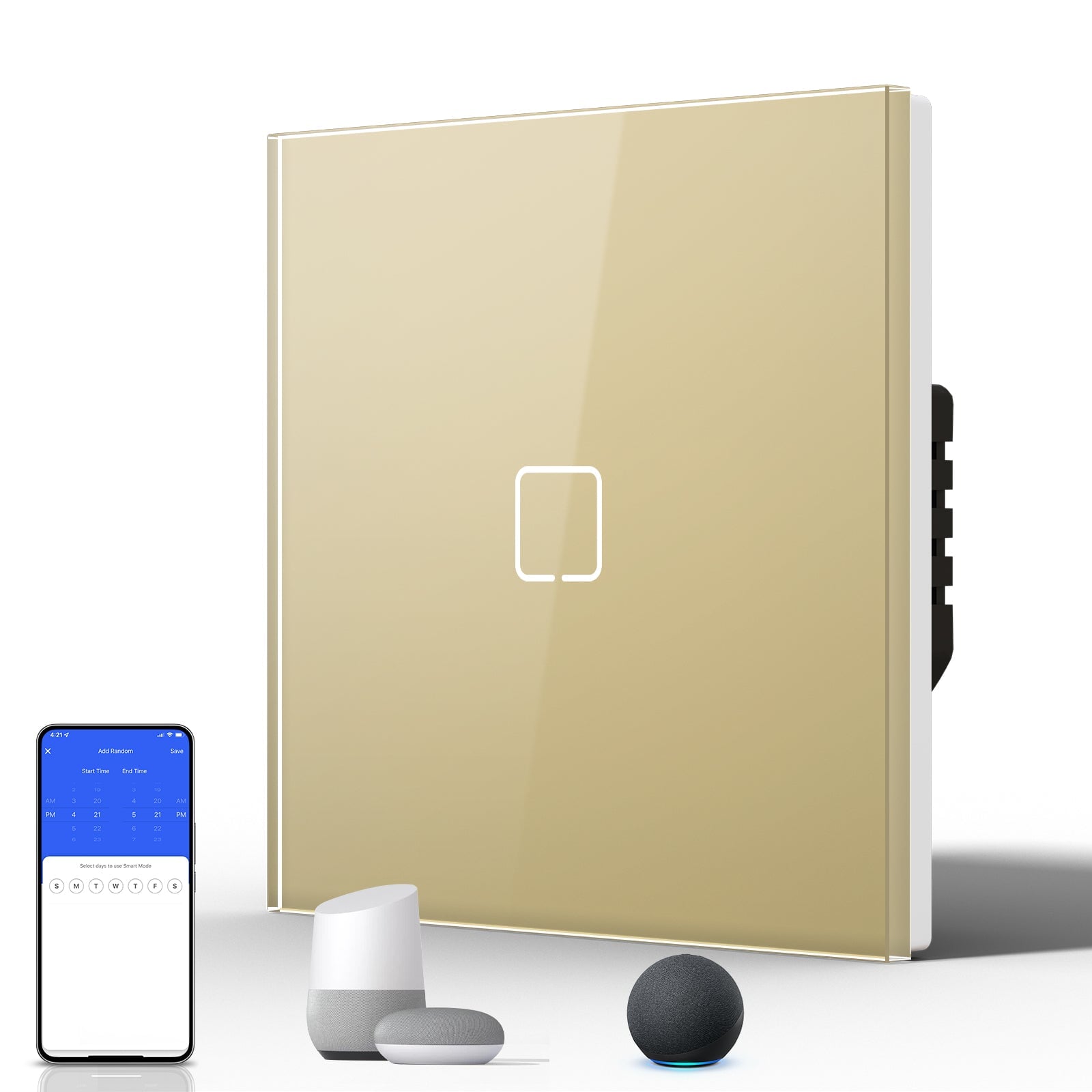 Echo Serie Smart Zigbee Light Switch (With Neutral) Glass Panel Light Switches Bseedswitch Gold 1 Gang 86mm