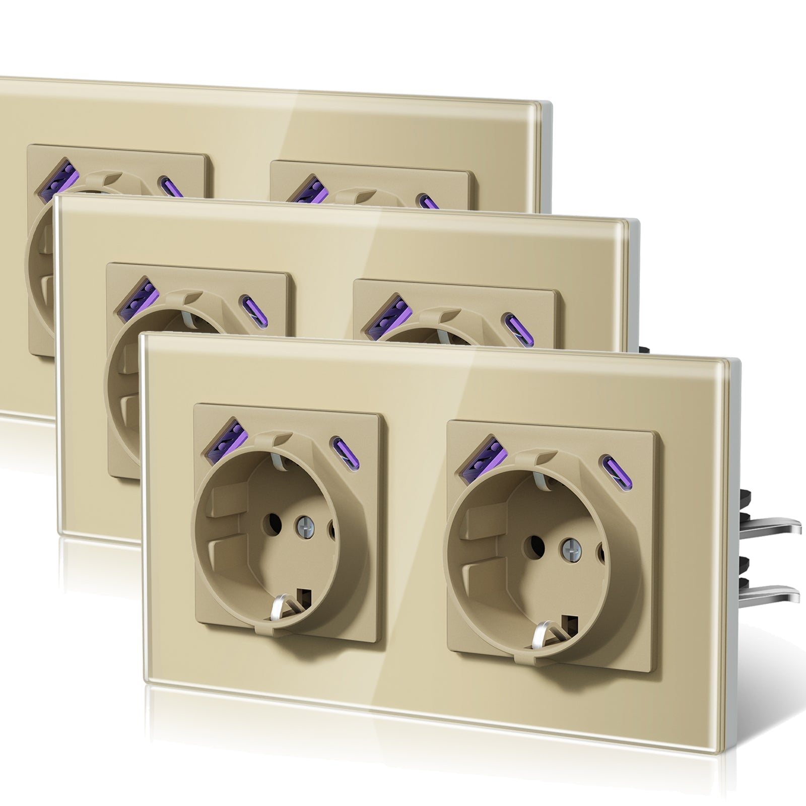 BSEED 20W EU sockets with Fast Charge Type-C USB with Claw technology Power Outlets & Sockets Bseedswitch Gold Double 3 PCS/ PACK