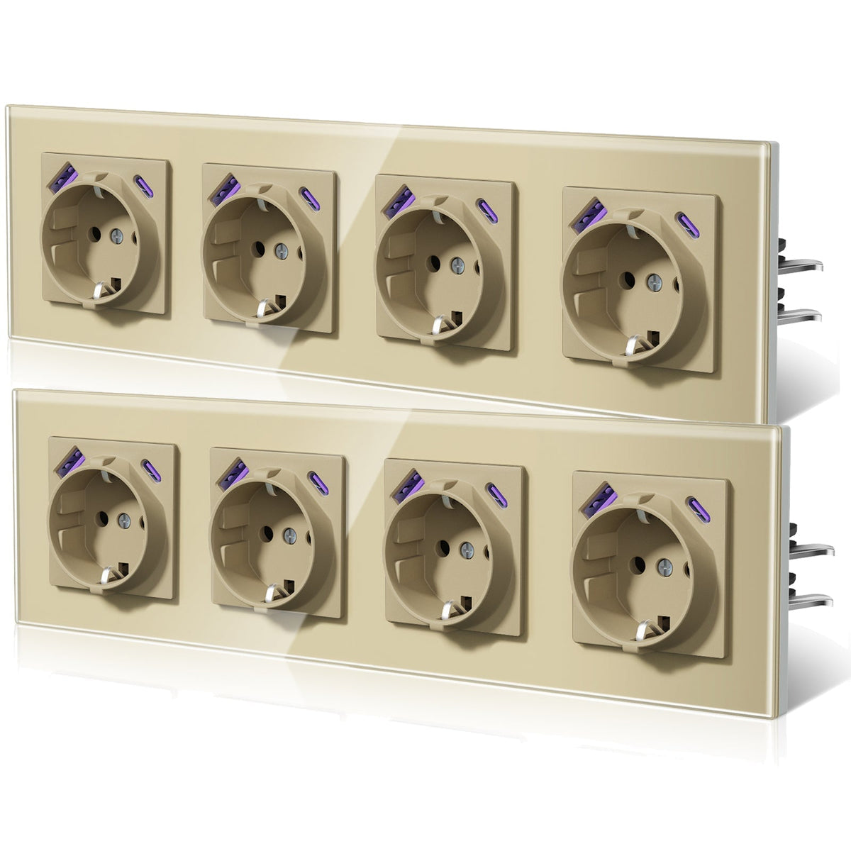 Enchufes BSEED 20W EU con tecnología Claw de carga rápida USB tipo C. Tomas de corriente y enchufes BSEEDswitch Gold Quadruplet. Paquete de 2 unidades.