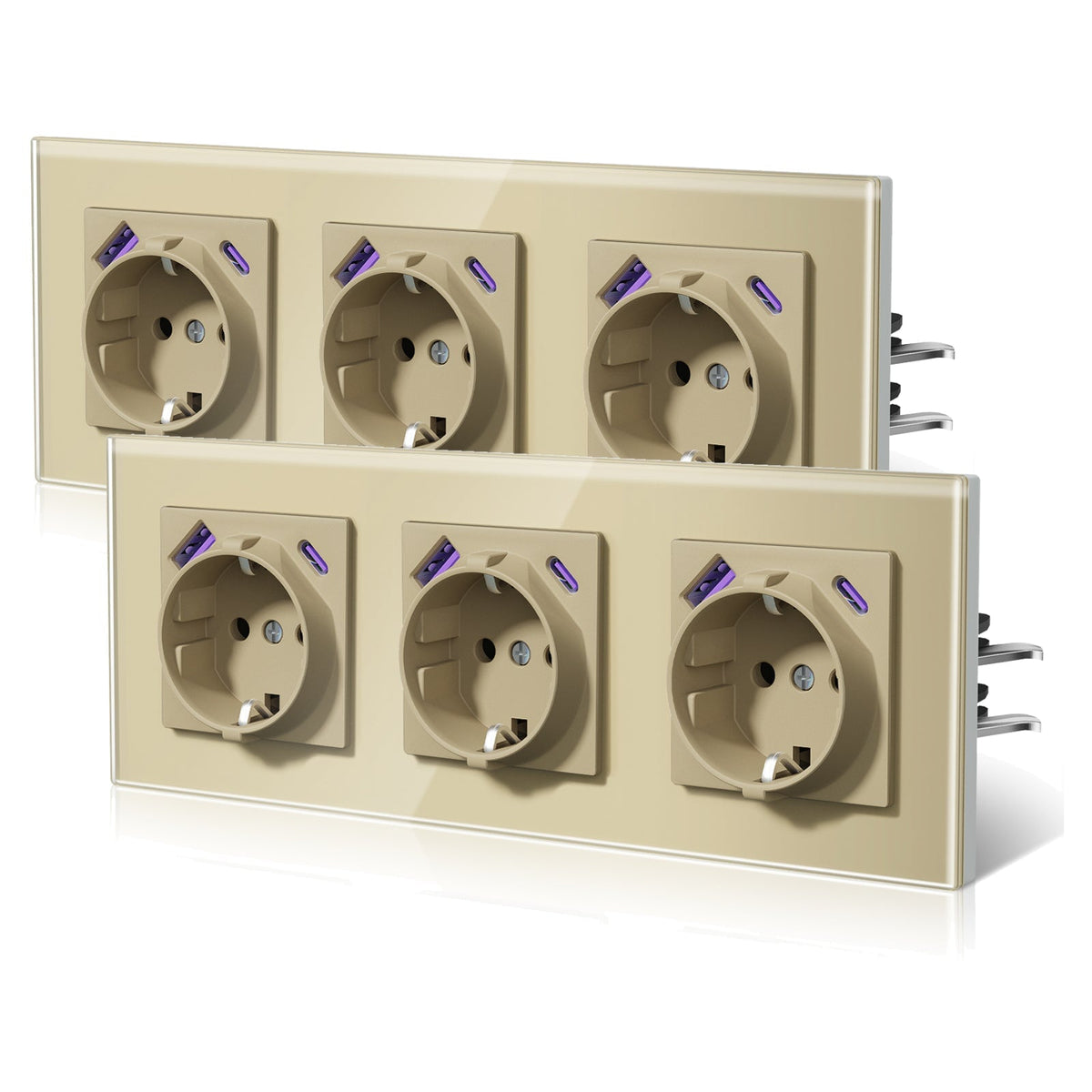 Enchufes BSEED 20W EU con tecnología Claw de carga rápida USB tipo C. Regletas y enchufes BSEEDswitch Gold Triple. Paquete de 2 unidades.