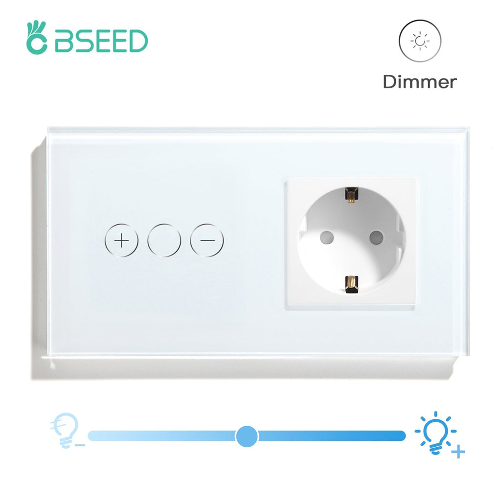 BSEED Touch dimmer 1gang 1/2/3 Way Light Switch With socket Power Outlets & Sockets Bseedswitch White 1Way 