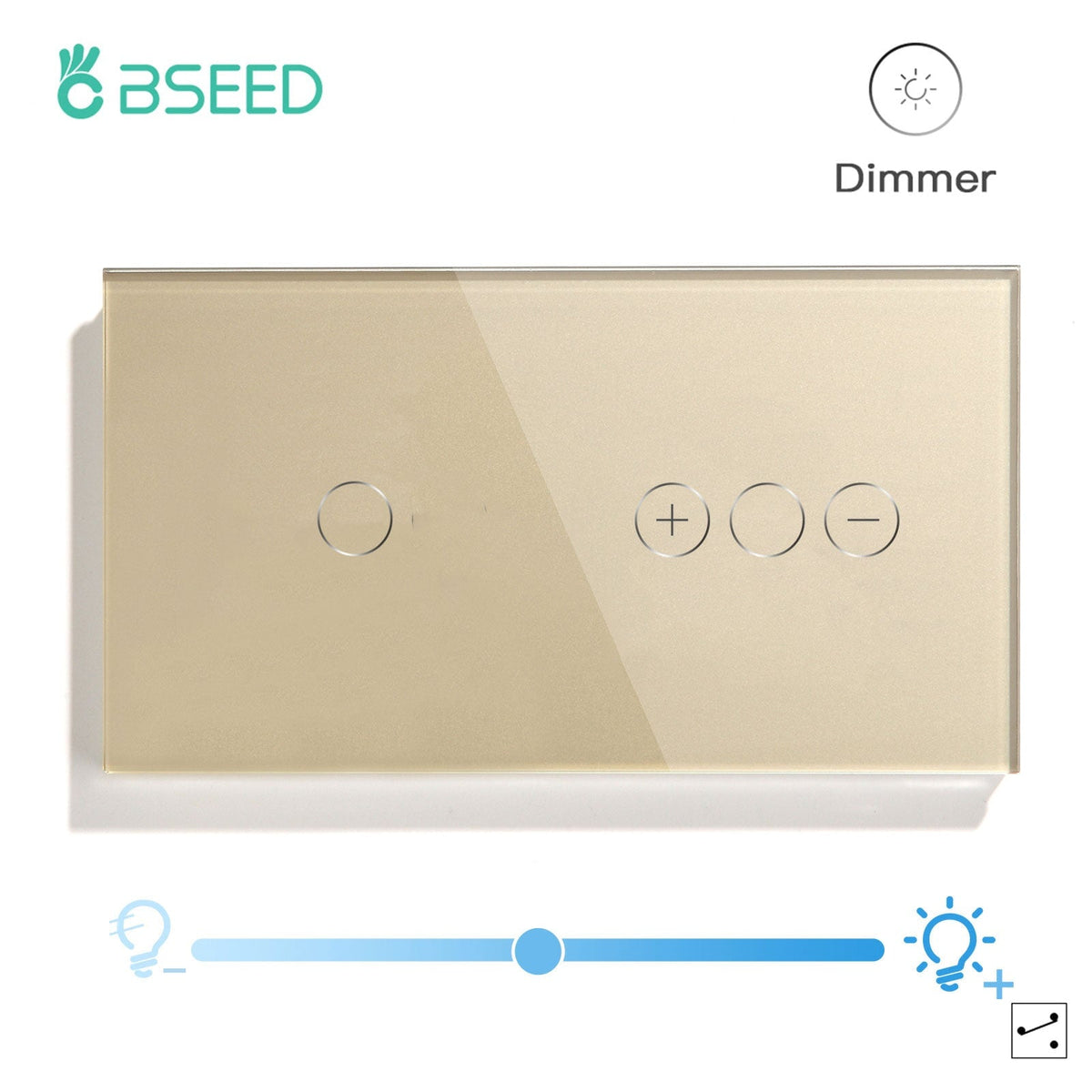 Bseed Touch Light Switch 1Way Wall Switch With Touch Dimmer Switch Glass Panel 157mm Light Switches Bseedswitch Gold 1Gang Switch+1gang 1way Dimmer Switch 