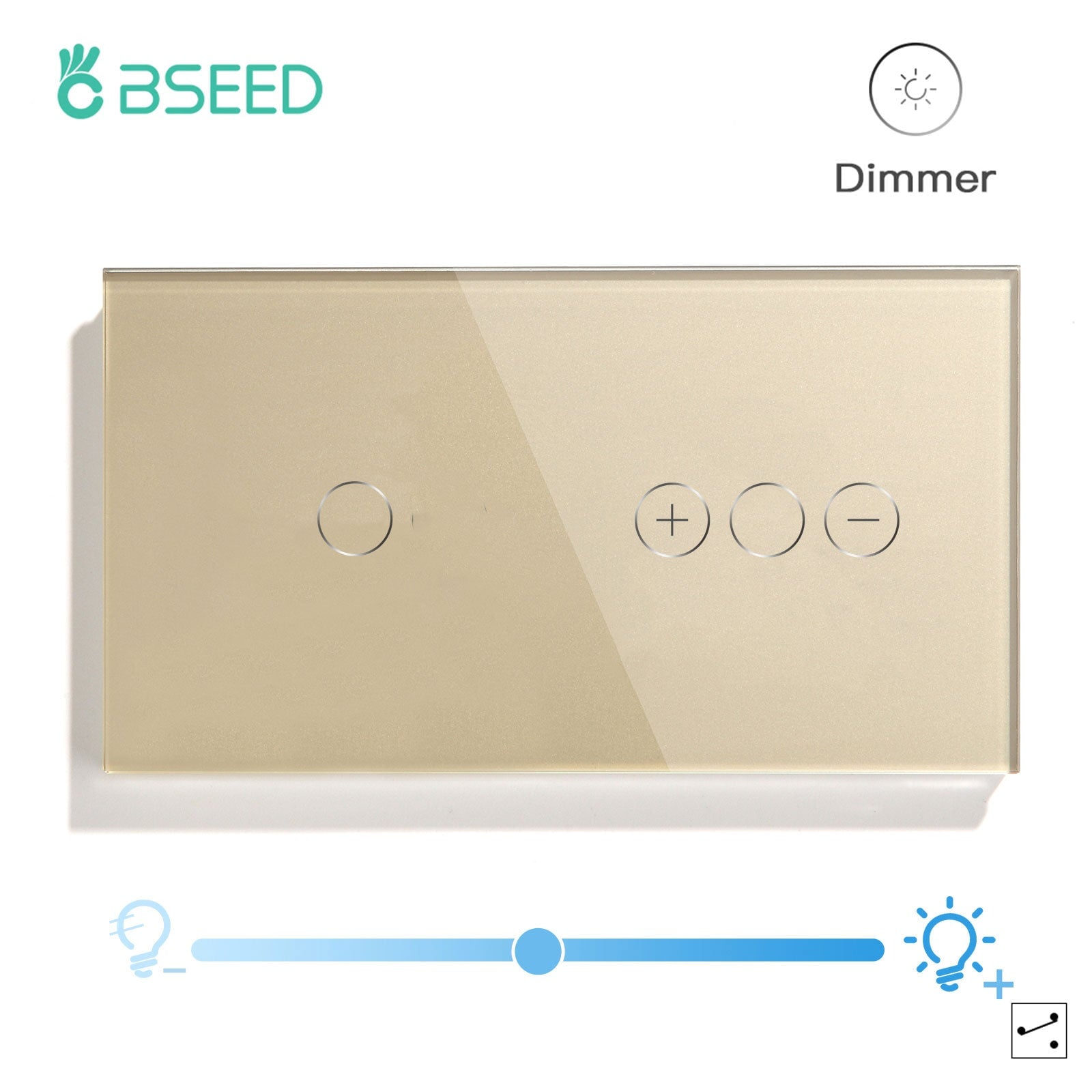 Bseed Touch Light Switch 1Way Wall Switch With Touch Dimmer Switch Glass Panel 157mm Light Switches Bseedswitch Gold 1Gang Switch+1gang 1way Dimmer Switch 