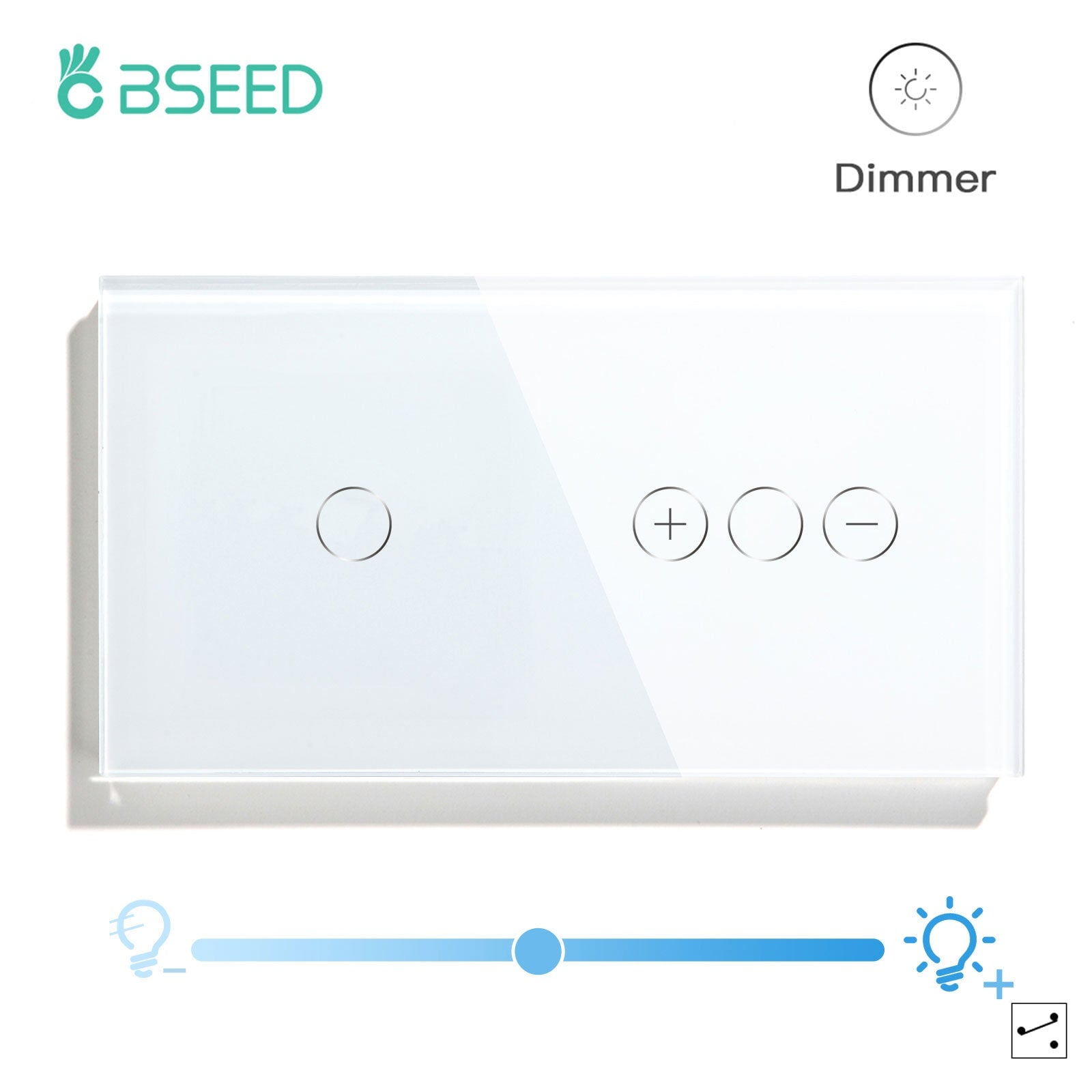 Bseed Touch Light Switch 1Way Wall Switch With Touch Dimmer Switch Glass Panel 157mm Light Switches Bseedswitch White 1Gang 1way Switch+1gang 2way Dimmer Switch 