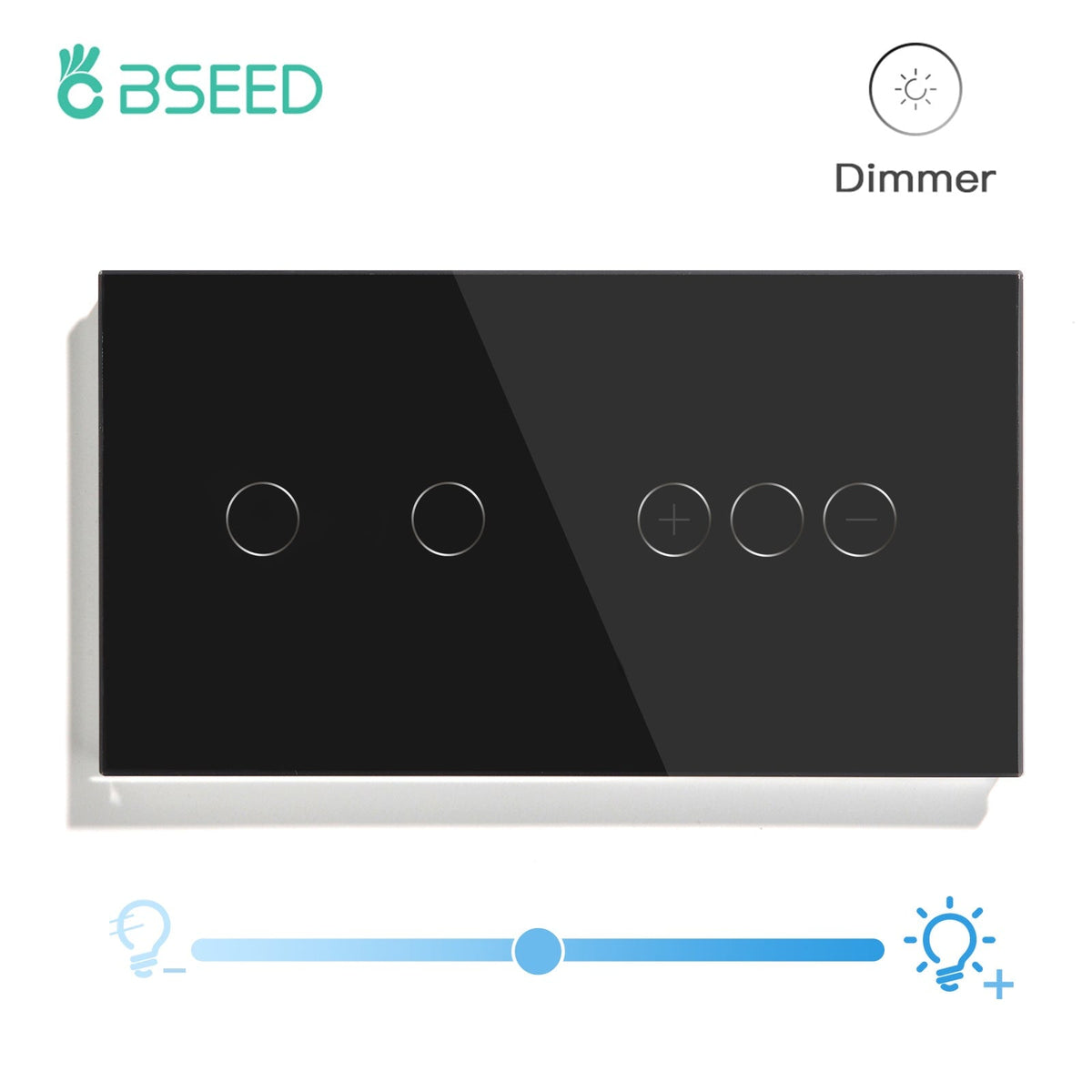 Bseed Touch Light Switch 1Way Wall Switch With Touch Dimmer Switch Glass Panel 157mm Light Switches Bseedswitch Black 2Gang Switch+1gang 1way Dimmer Switch 