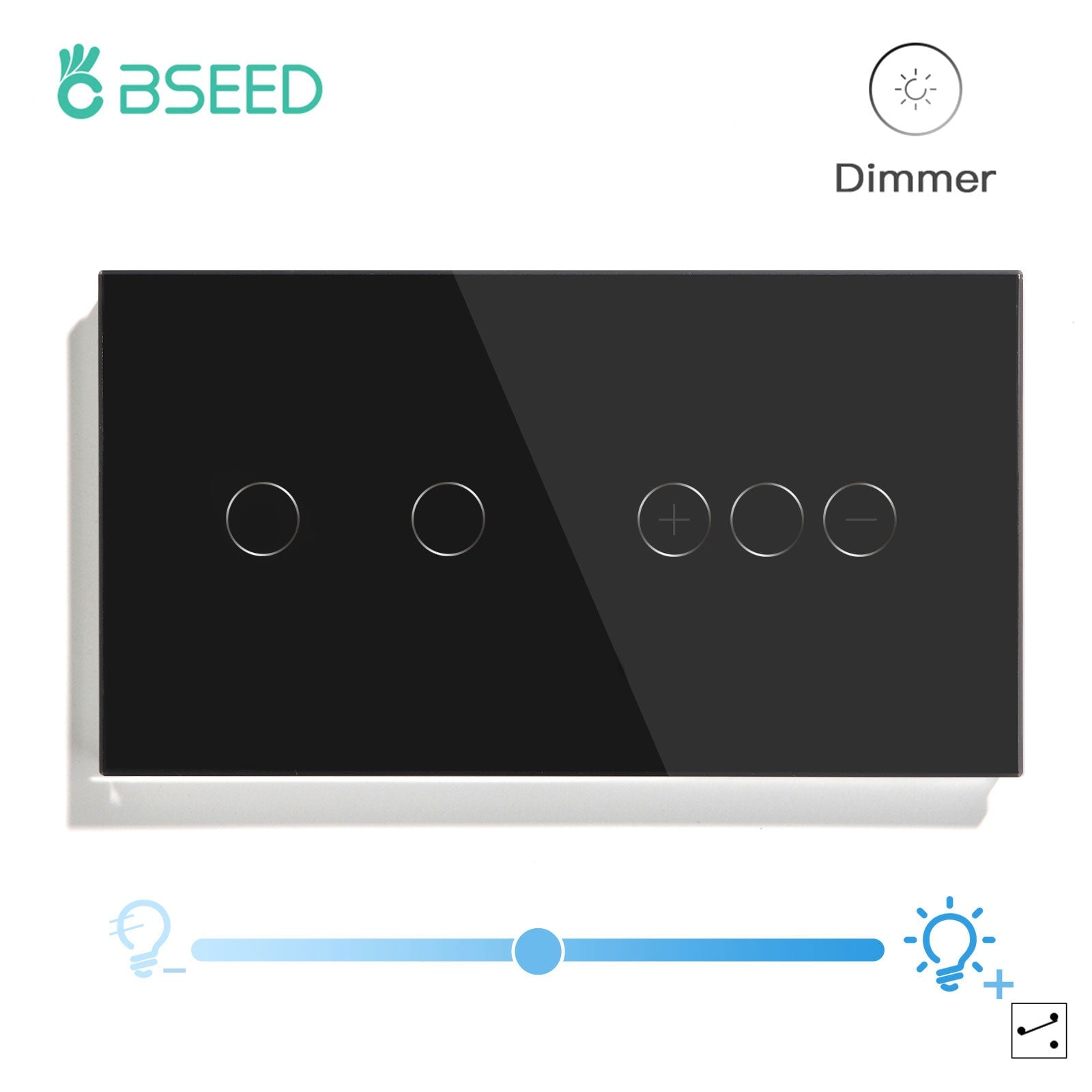 Bseed Touch Light Switch 1Way Wall Switch With Touch Dimmer Switch Glass Panel 157mm Light Switches Bseedswitch Black 2Gang 1way Switch+1gang 2way Dimmer Switch 