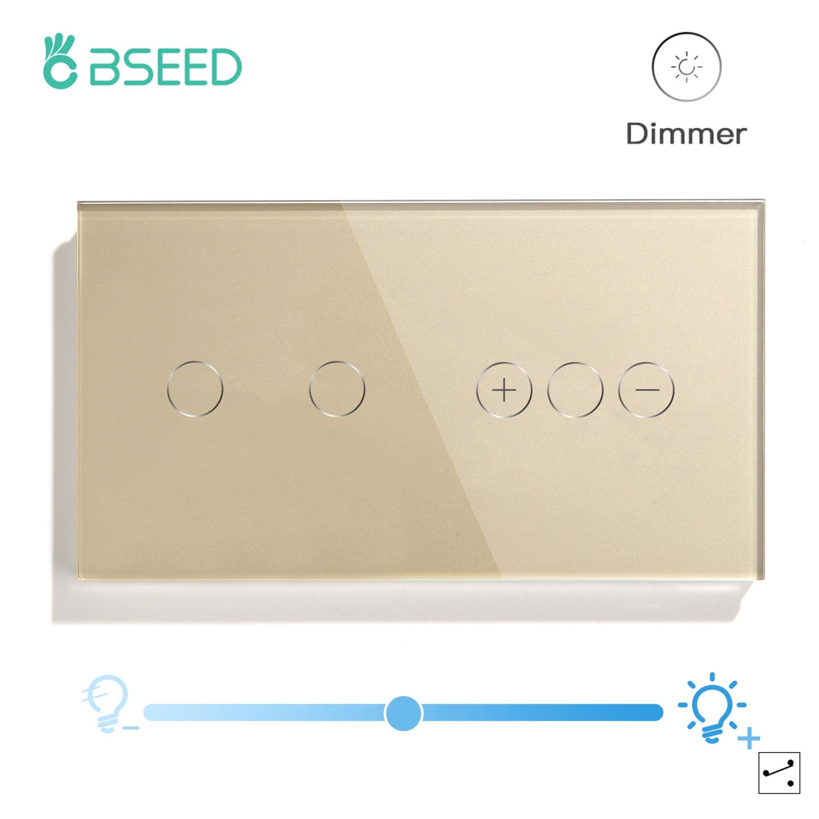 Bseed Touch Light Switch 1Way Wall Switch With Touch Dimmer Switch Glass Panel 157mm Light Switches Bseedswitch Gold 2Gang Switch+1gang 1way Dimmer Switch 