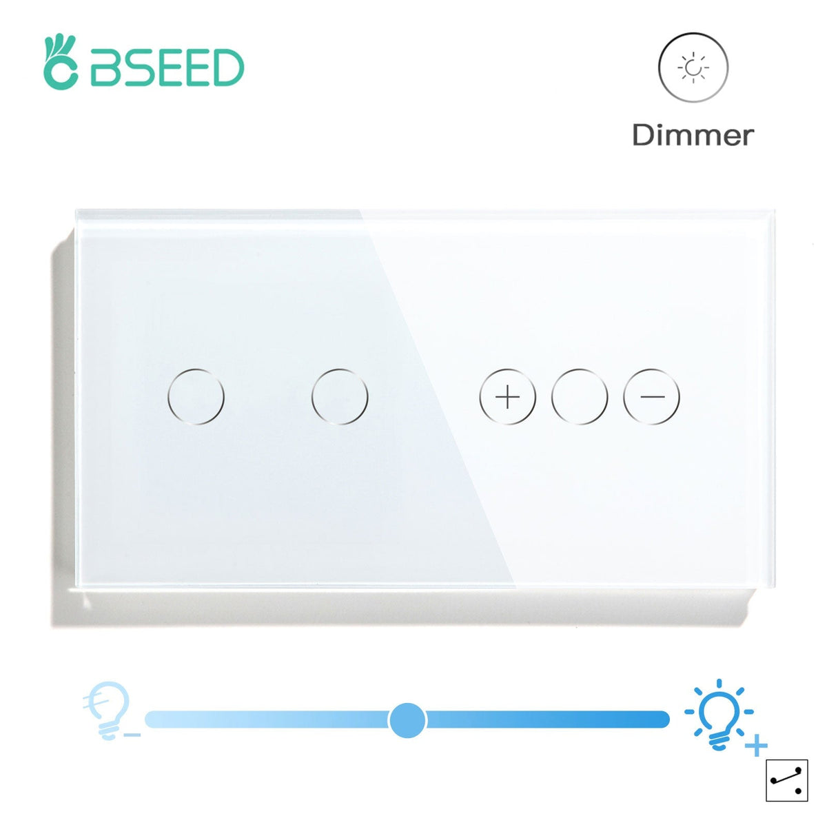 Bseed Touch Light Switch 1Way Wall Switch With Touch Dimmer Switch Glass Panel 157mm Light Switches Bseedswitch White 2Gang 1way Switch+1gang 2way Dimmer Switch 