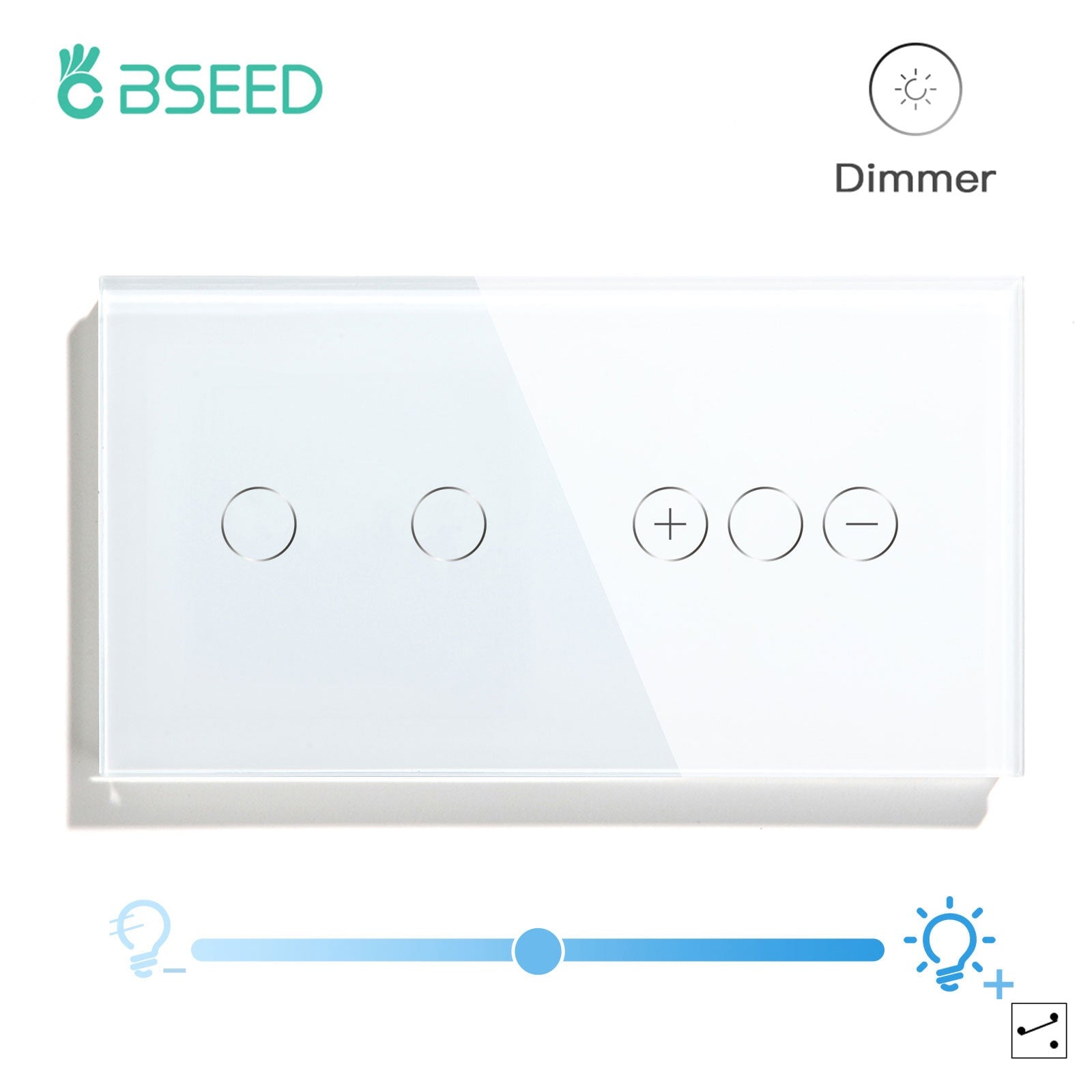 Bseed Touch Light Switch 1Way Wall Switch With Touch Dimmer Switch Glass Panel 157mm Light Switches Bseedswitch White 2Gang 1way Switch+1gang 2way Dimmer Switch 