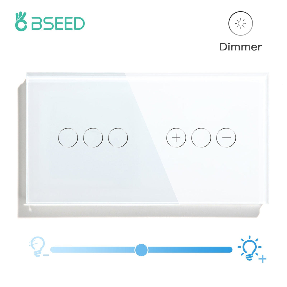 Bseed Touch Light Switch 1Way Wall Switch With Touch Dimmer Switch Glass Panel 157mm Light Switches Bseedswitch White 3Gang Switch+1gang 1way Dimmer Switch 