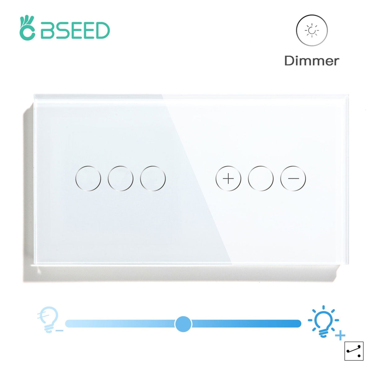 Bseed Touch Light Switch 1Way Wall Switch With Touch Dimmer Switch Glass Panel 157mm Light Switches Bseedswitch White 3Gang 1way Switch+1gang 2way Dimmer Switch 