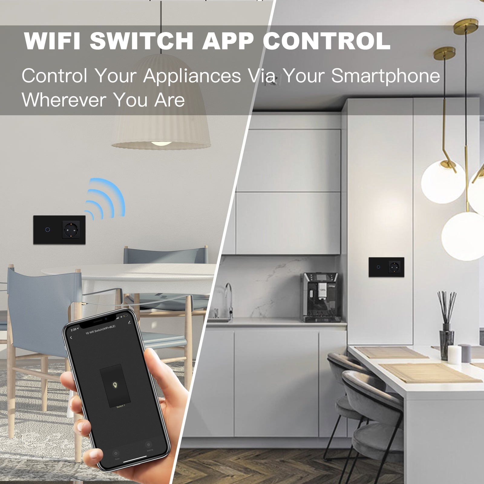 Bseed Smart WiFi Light Switch with European Standard Outlet and Mobile Remote Control Smart Multi-Control Switch In Germany Light Switches Bseedswitch 