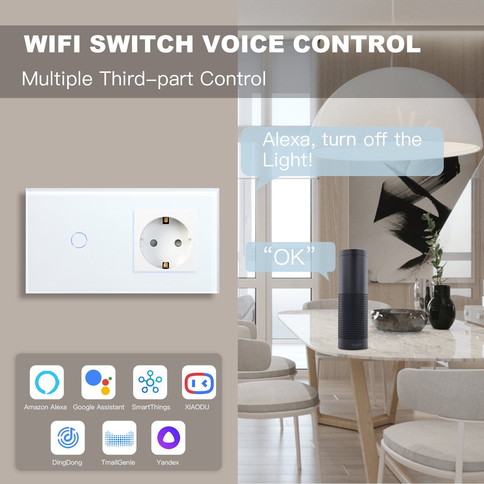 Bseed Smart WiFi Light Switch with European Standard Outlet and Mobile Remote Control Smart Multi-Control Switch In Germany Light Switches Bseedswitch 