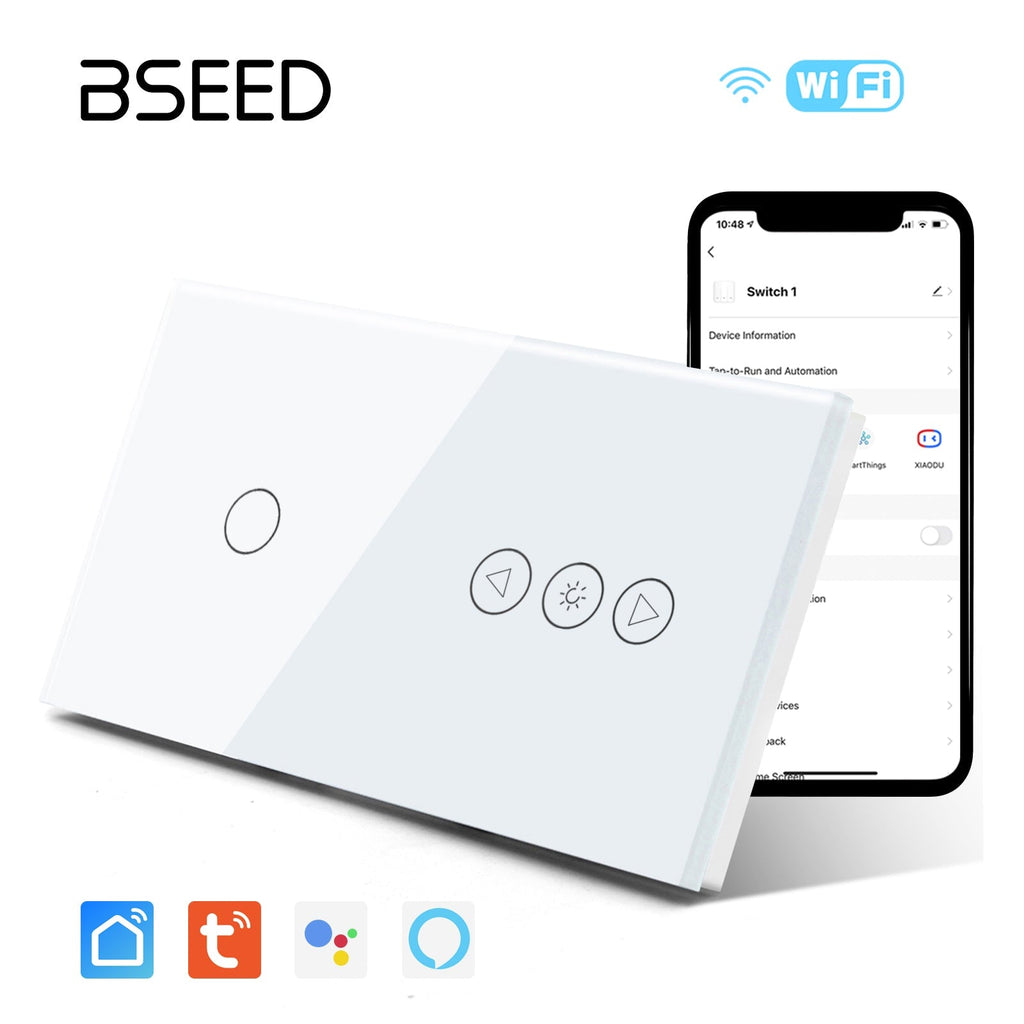 Bseed Smart Wifi Switch With Dimmer Switch Glass Panel 157mm Bseedswitch White 1Gang + Dimmer Switch 