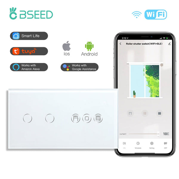 BSEED WiFi 1/2/3 Gang Switch 1/2/3 Way With Roller Shutter Switch Voice And APP Control Light Switches Bseedswitch White 2 Gang With Shutter Switch 