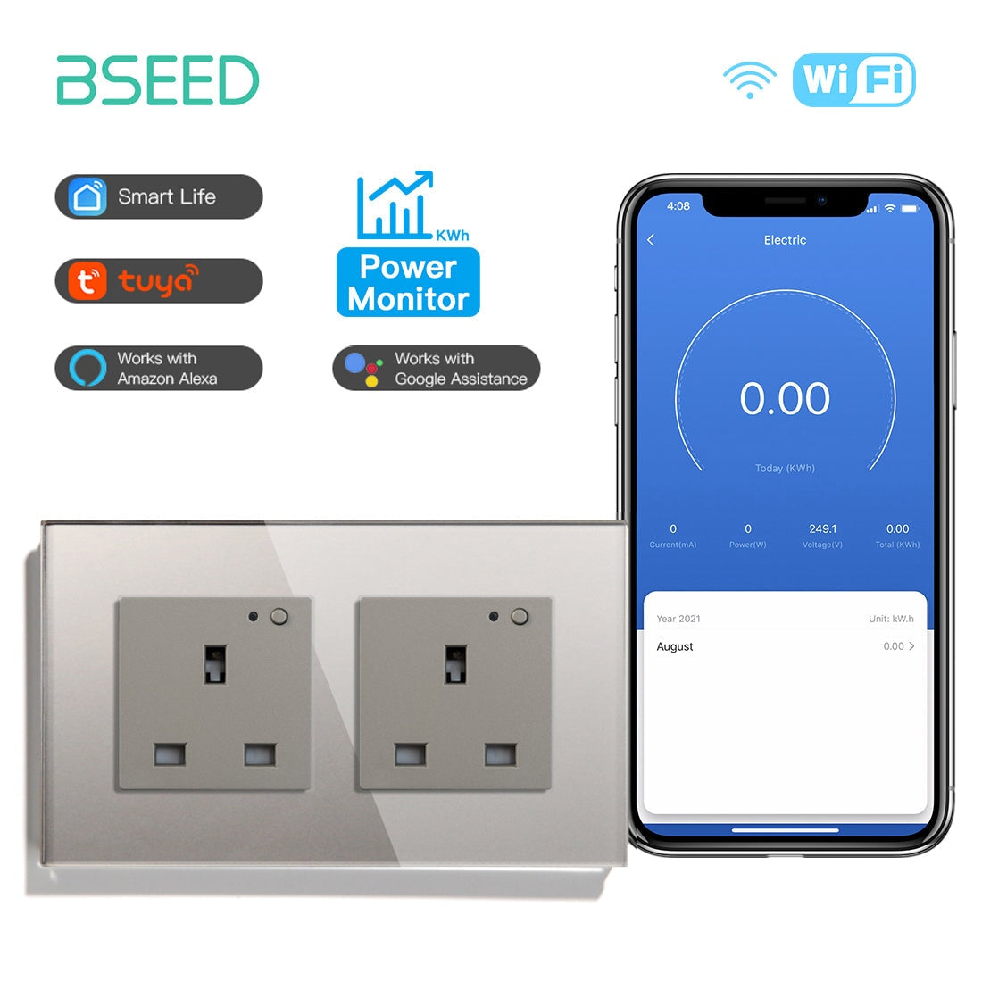 BSEED Smart WiFi UK Standards Wall Sockets with Metering Bseedswitch
