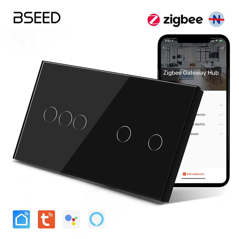 BSEED Double Zigbee Single Live Line Switch 1/2/3 Gang 1/2/3 Way Wall ...