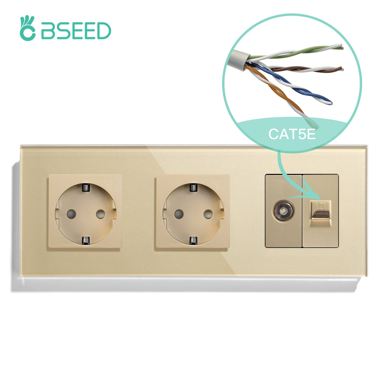 BSEED EU Standard Wall Socket With TV PC Socket Crystal Glass Panel ...