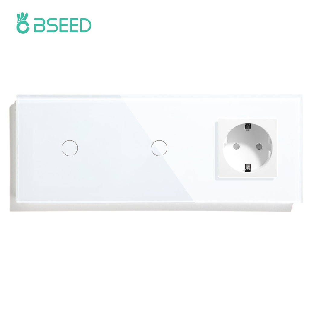 BSEED Double Touch 1/2/3 Gnag 1/2/3 Way Light Switch With EU Socket Power Outlets & Sockets Bseedswitch White 1gang+1gang 1Way