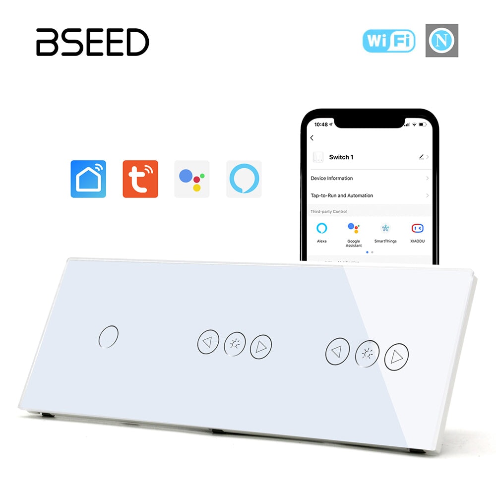 BSEED 1/2/3 Gang WiFi Switch With Double Dimmer Switch 228mm Light Switches Bseedswitch White 1Gang wifi switch+double dimmer switch 