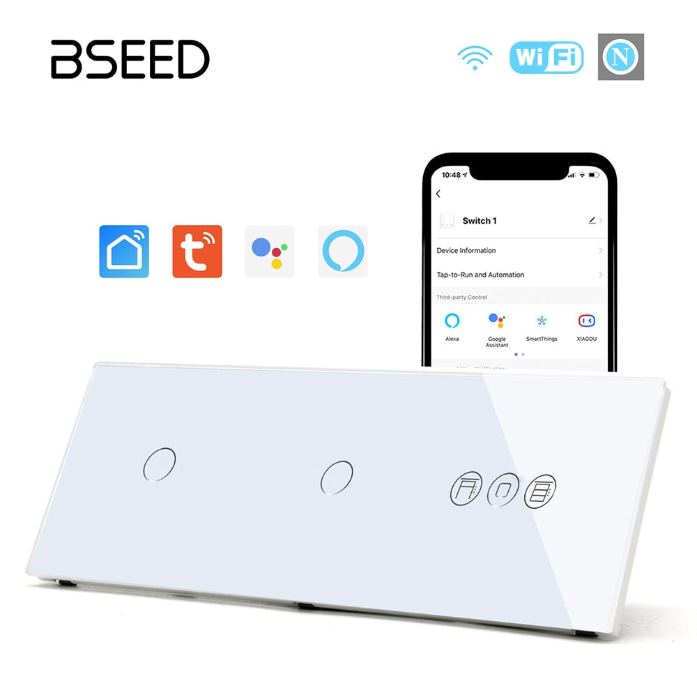 BSEED Double 1Gang WiFi Switch With Roller Shutter Switch 228mm 照明开关 Bseedswitch White 1Gang+1Gang+Shutter Switch 