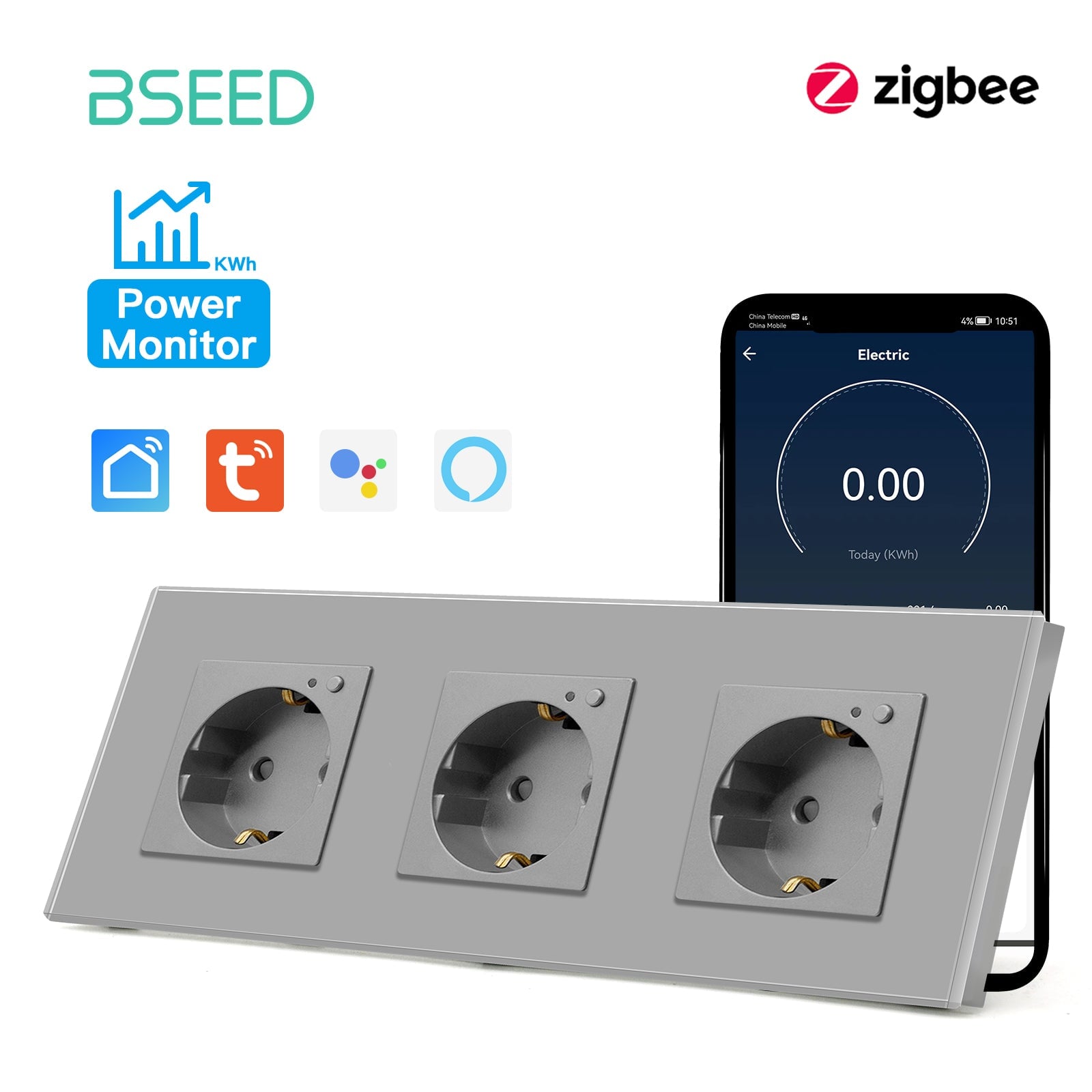 BSEED ZigBee EU Wall Sockets Power Outlets With Energy Monitoring Kids ...