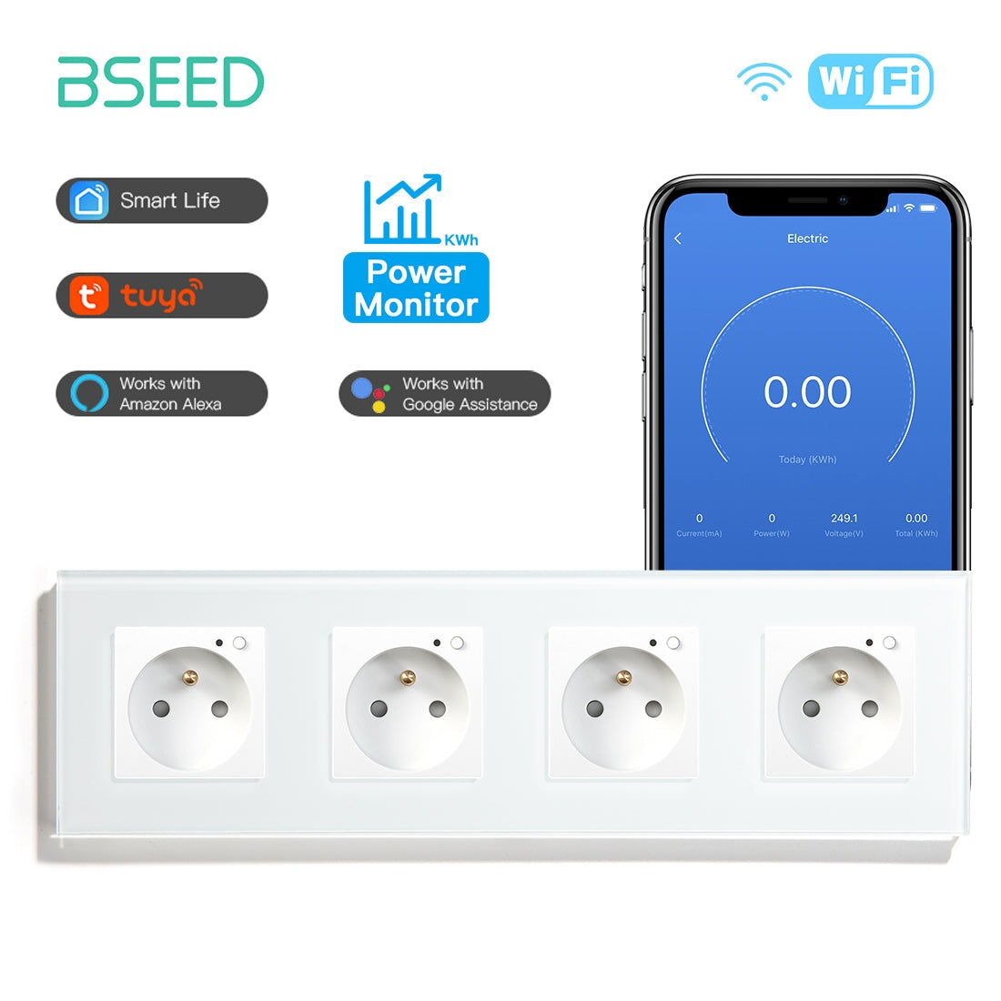 Bseed Wifi FR Standard Socket Wall Sockets With Energy Monitoring ...