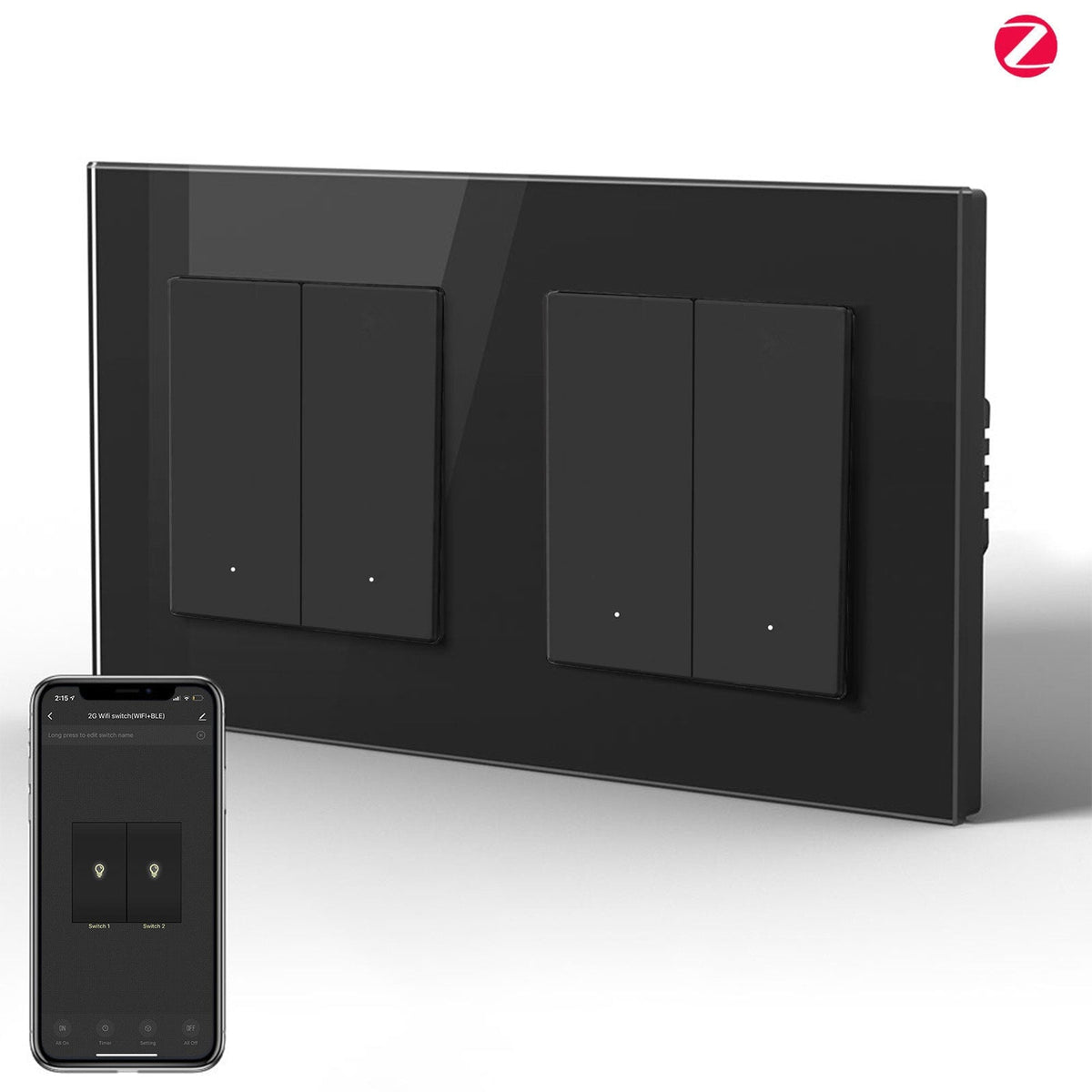 Double light switch intelligent Zigbee BSEED (avec neutre), hub requis, compatible avec Tuya et Alexa, interrupteur 2 Gang noir. 