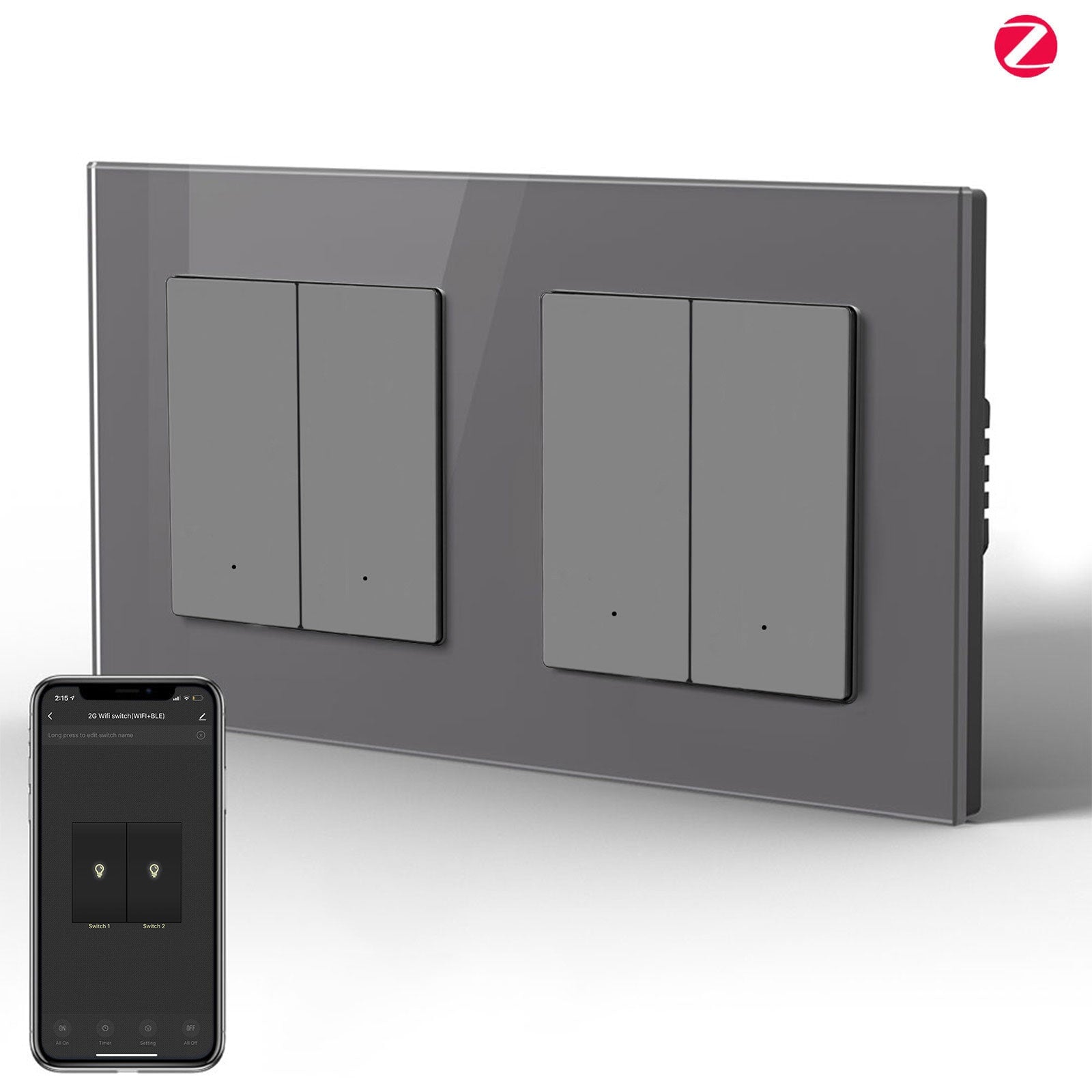 BSEED Double Smart Zigbee Light Switch (With Neutral) Hub required Switch work with tuya Alexa Light Switches Bseedswitch Grey 2 Gang 