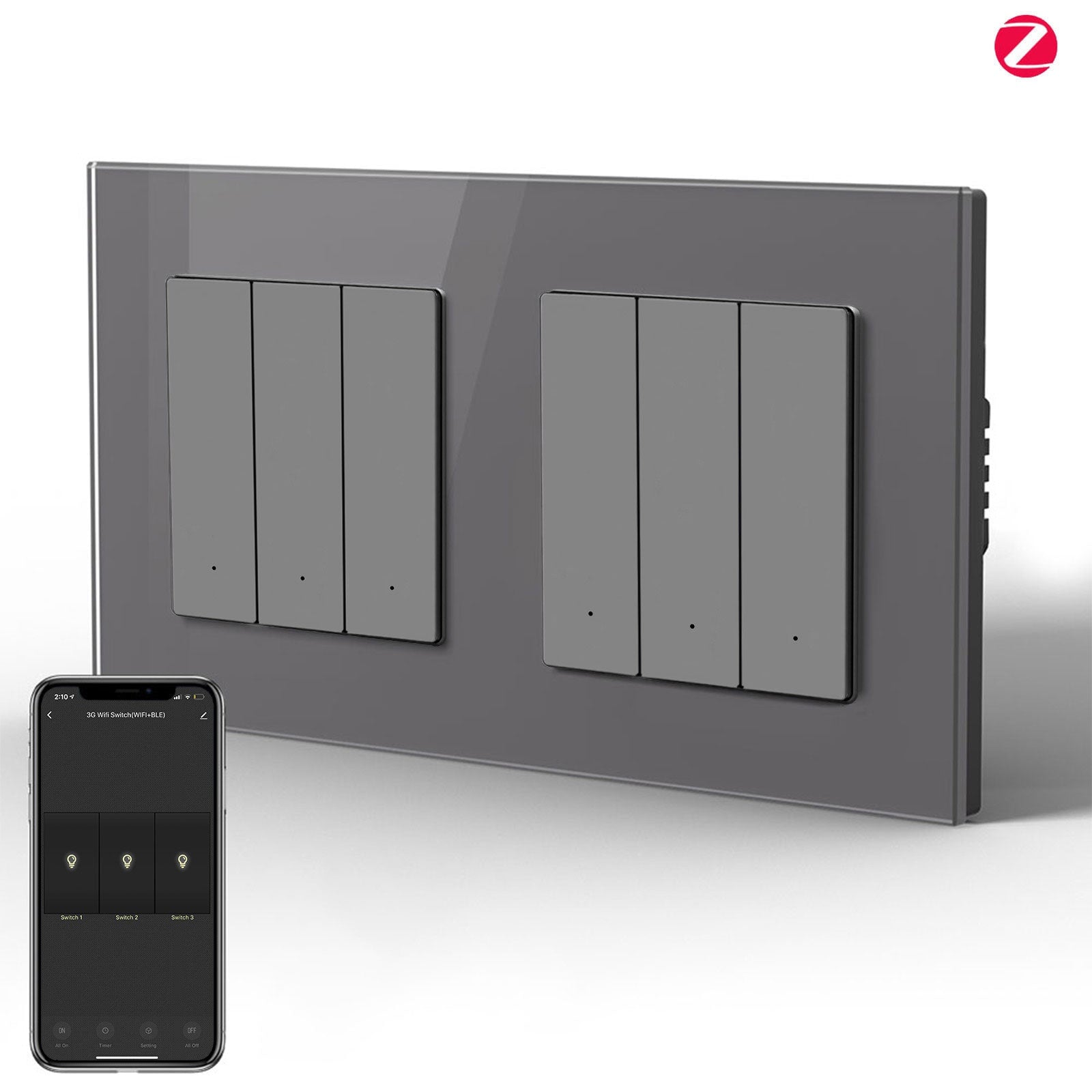 BSEED Double Smart Zigbee Light Switch (With Neutral) Hub required Switch work with tuya Alexa Light Switches Bseedswitch Grey 3 Gang 