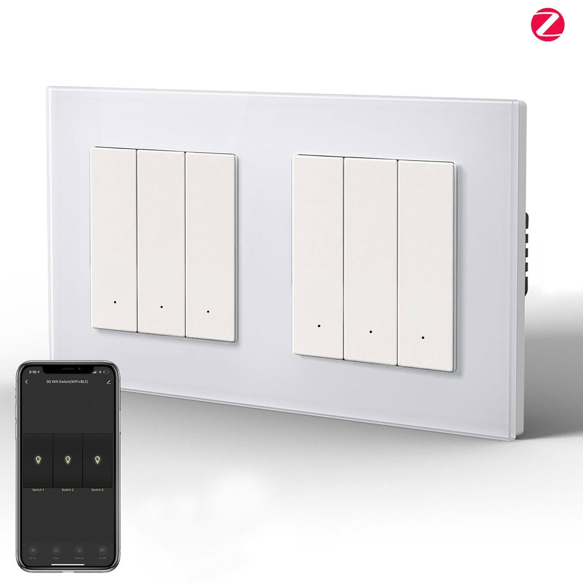 Double interrupteur intelligent Zigbee BSEED (avec neutre), hub requis, compatible avec Tuya et Alexa, light switch blanc 3 Gang 