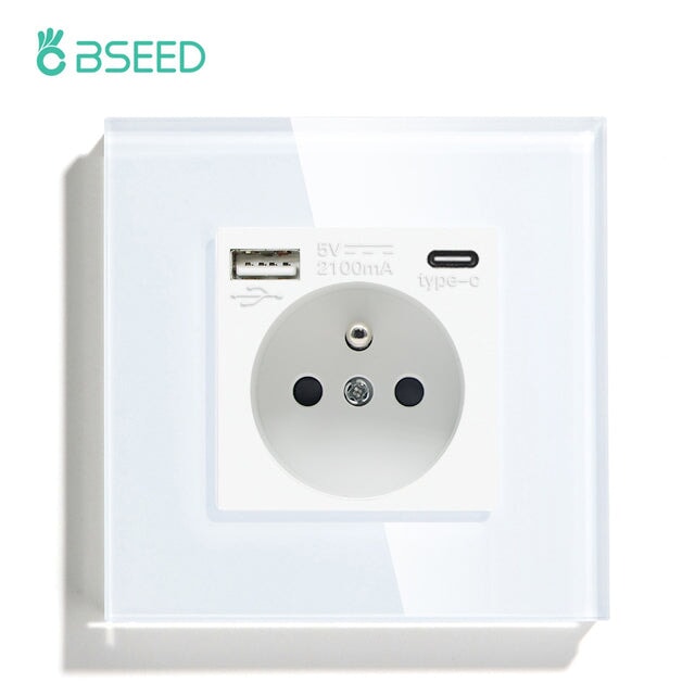 BSEED FR Wall Sockets Type-C Interface Outlet Wall Socket With Charge Port With USB Power Outlets Kids Protection 16A Wall Plates & Covers Bseedswitch white Signle 