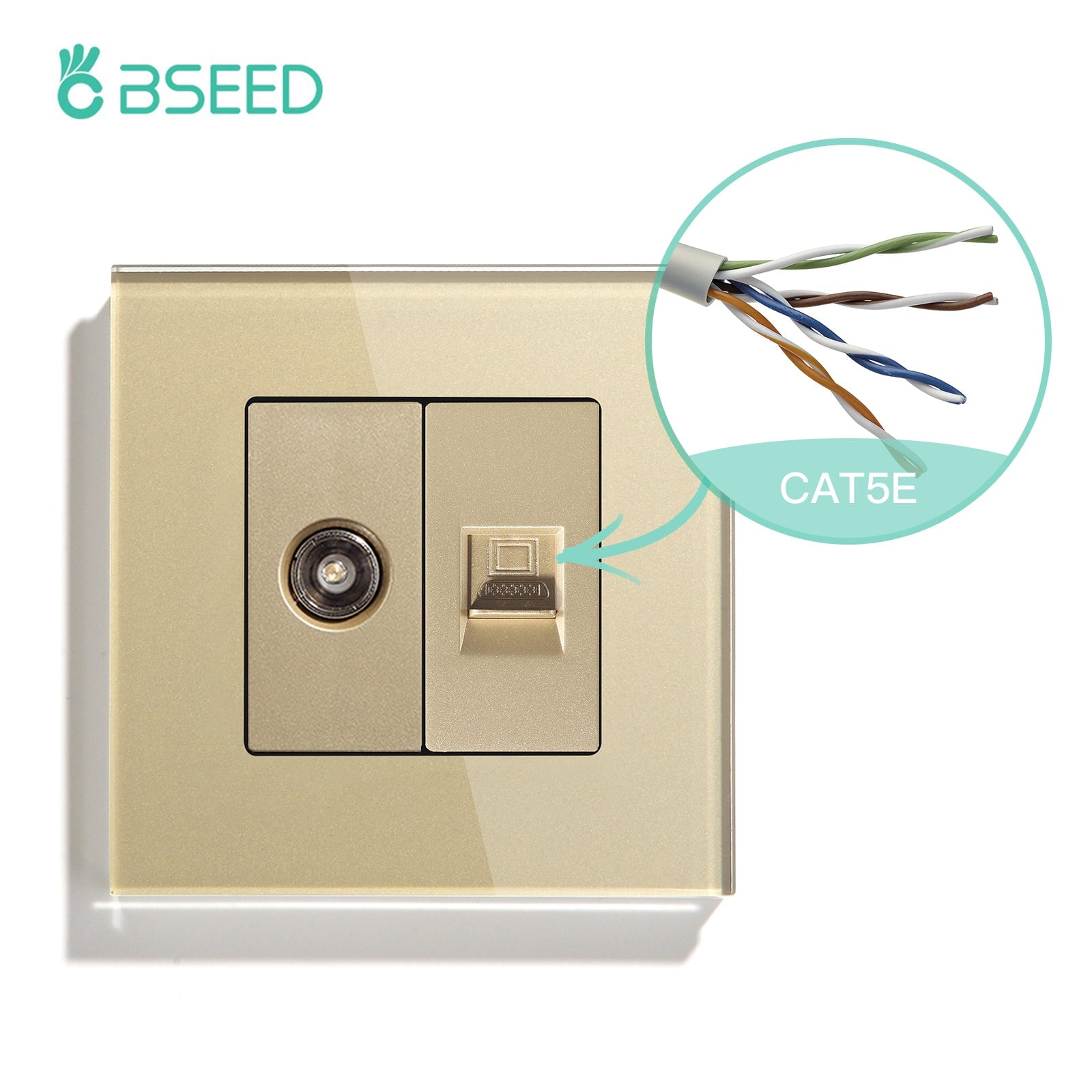BSEED EU Standard Wall Socket With TV PC Socket Crystal Glass Panel ...