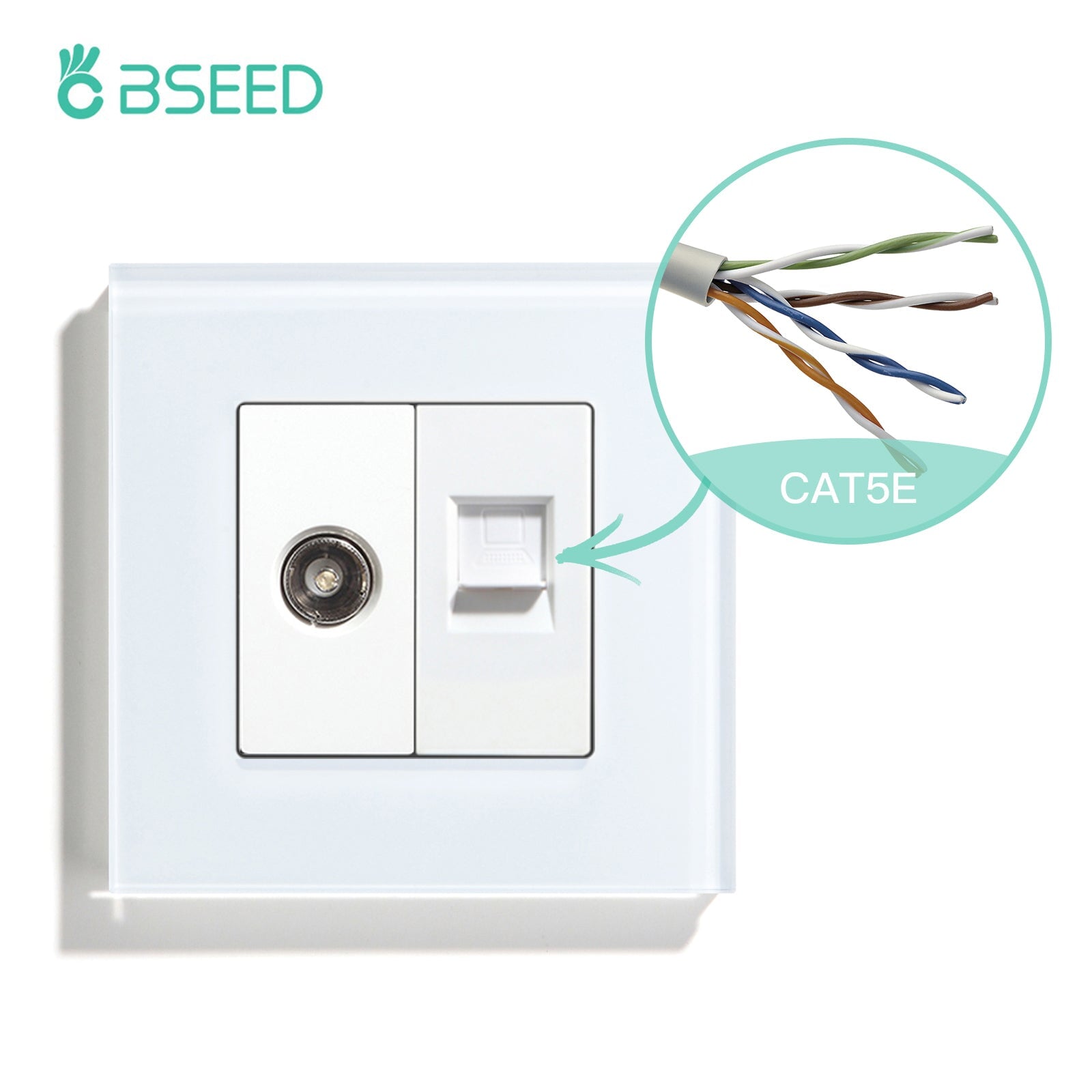 BSEED EU Standard Wall Socket With TV PC Socket Crystal Glass Panel ...