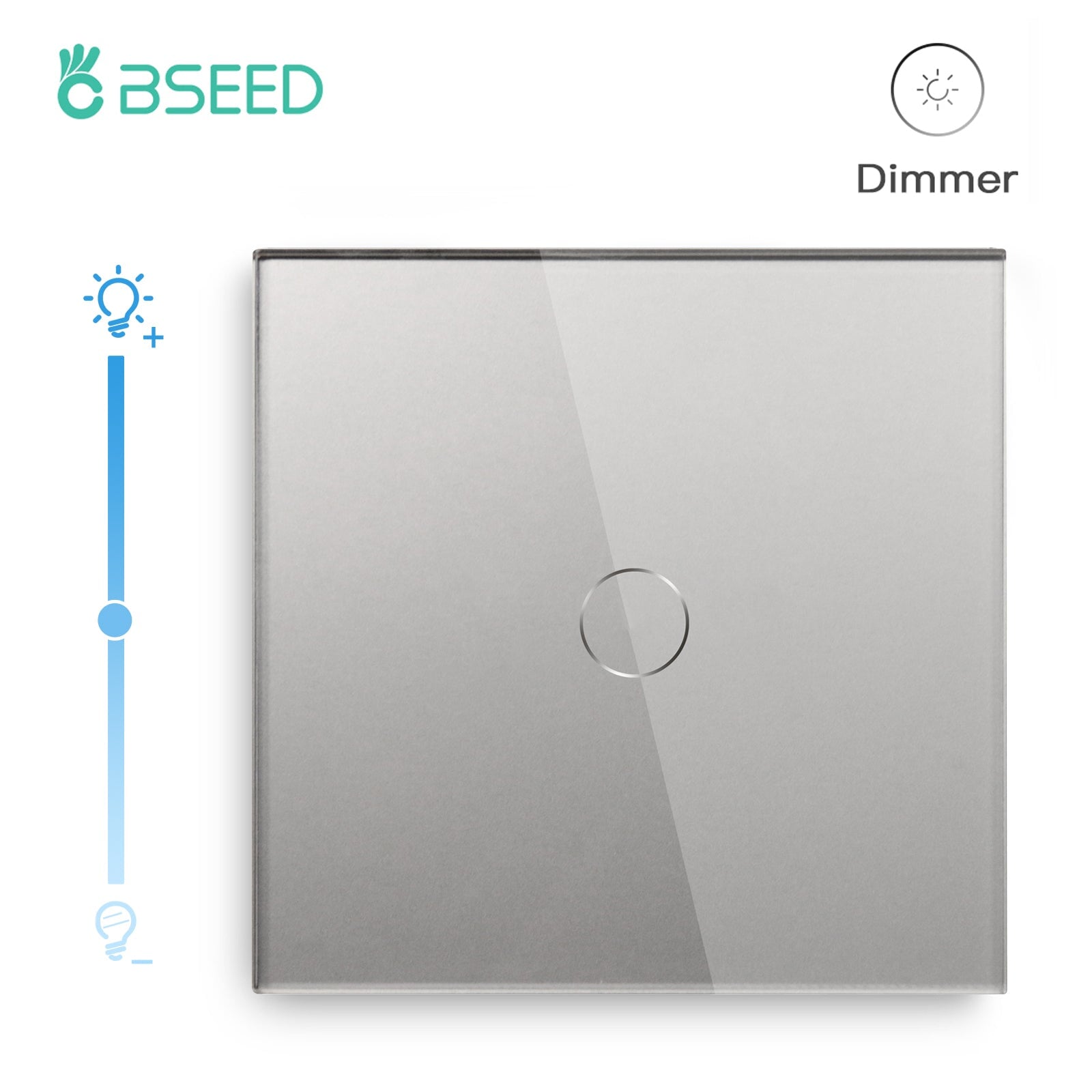 Bseed EU Standard Touch Sensor Dimmer Switch 1Gang 1Way Crystal Glass Dimmable LED Light Switches Home Dimmer Wall Switches Light Switches Bseedswitch Grey 