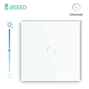 Bseed EU Standard Touch Sensor Dimmer Switch 1Gang 1Way Crystal Glass Dimmable LED Light Switches Home Dimmer Wall Switches Light Switches Bseedswitch White 