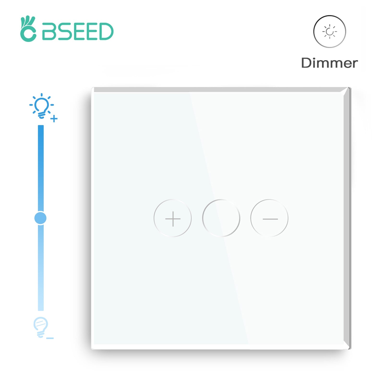 BSEED 2Pieces 1Gang 2Way Touch Dimmer Wall Switches EU Standard Crystal Panel Light Switches Bseedswitch White 