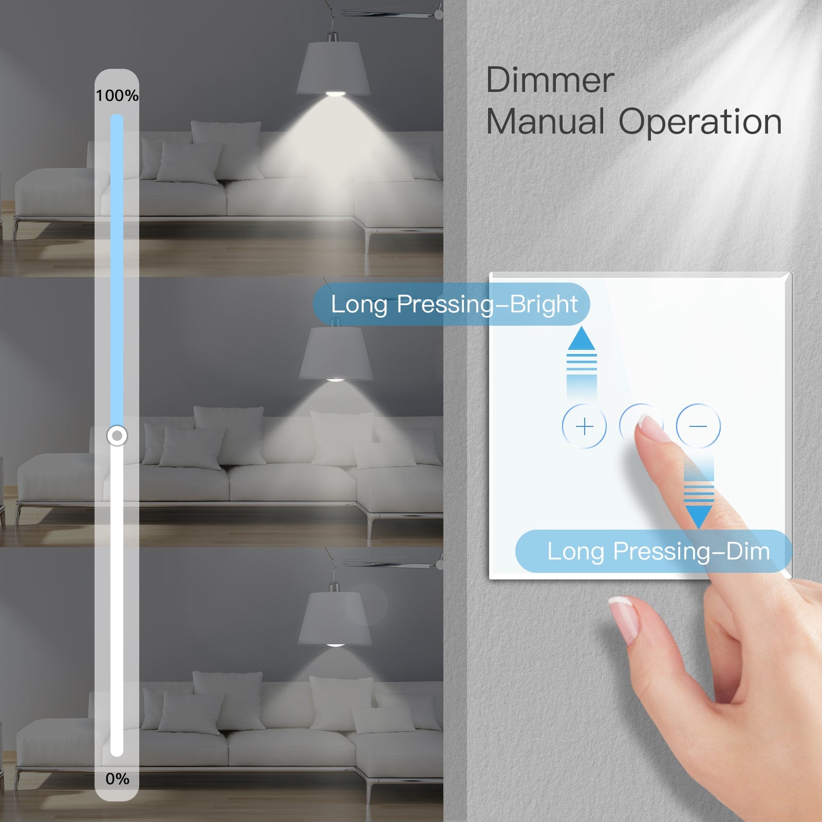 BSEED 2Pieces 1Gang 2Way Touch Dimmer Wall Switches EU Standard Crystal Panel Light Switches Bseedswitch 