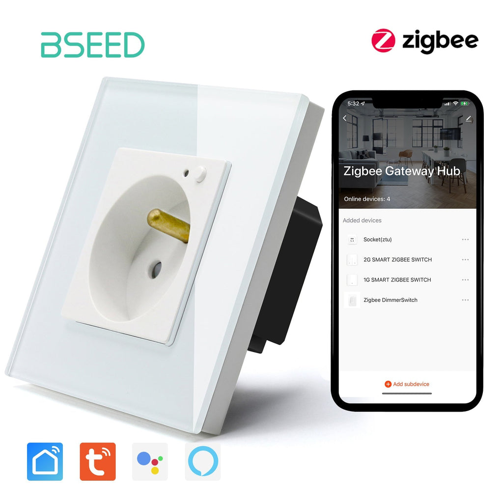 BSEED ZigBee FR Wall Sockets Power Outlets Kids Protection Wall Plates & Covers Bseedswitch white Signle 